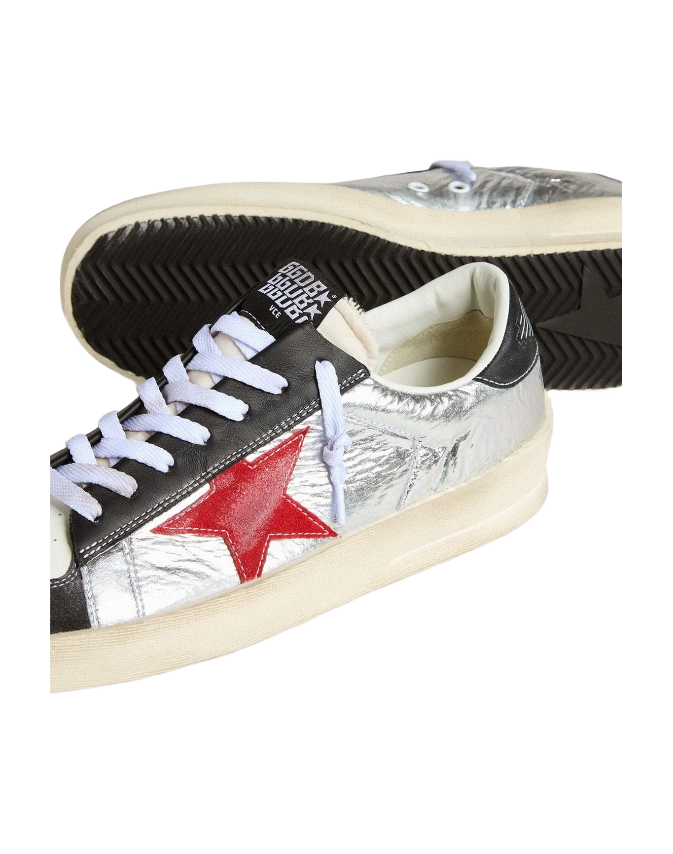 Men | Stardan Laminated Silver Nylon with Burgundy Suede Star | Silver x Black x Red - Image 2