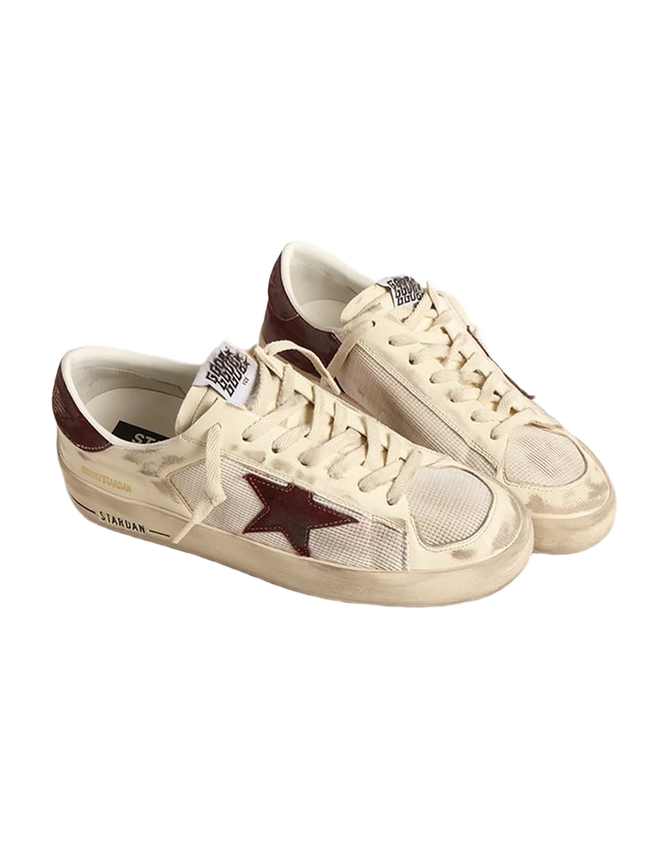 Men | Stardan Nappa & Mesh with Wine-Red Suede Star & Heel Tab | White x White Ecru x Wine - Image 6