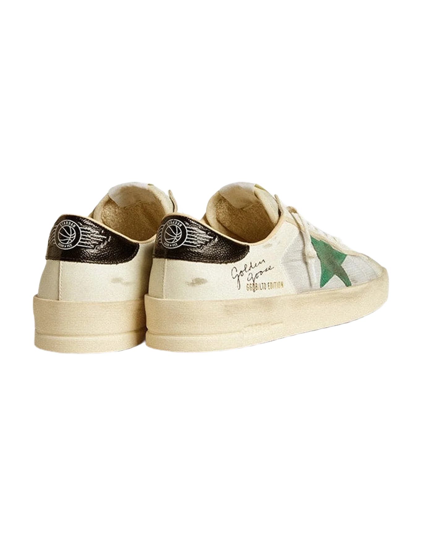 Men | Stardan White Leather with Green Star & Black Heel Tab | White x Silver x Black x Green
