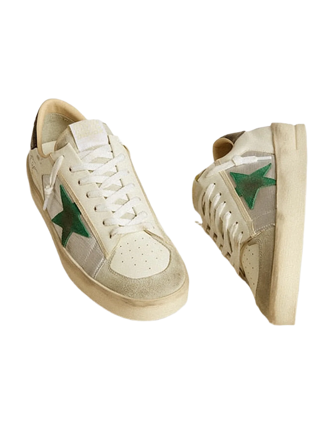 Men | Stardan White Leather with Green Star & Black Heel Tab | White x Silver x Black x Green - Image 3