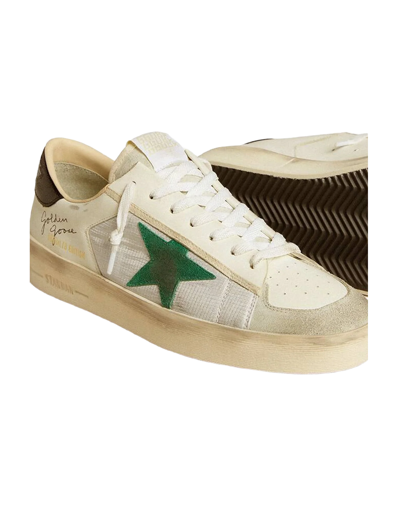 Men | Stardan White Leather with Green Star & Black Heel Tab | White x Silver x Black x Green - Image 4