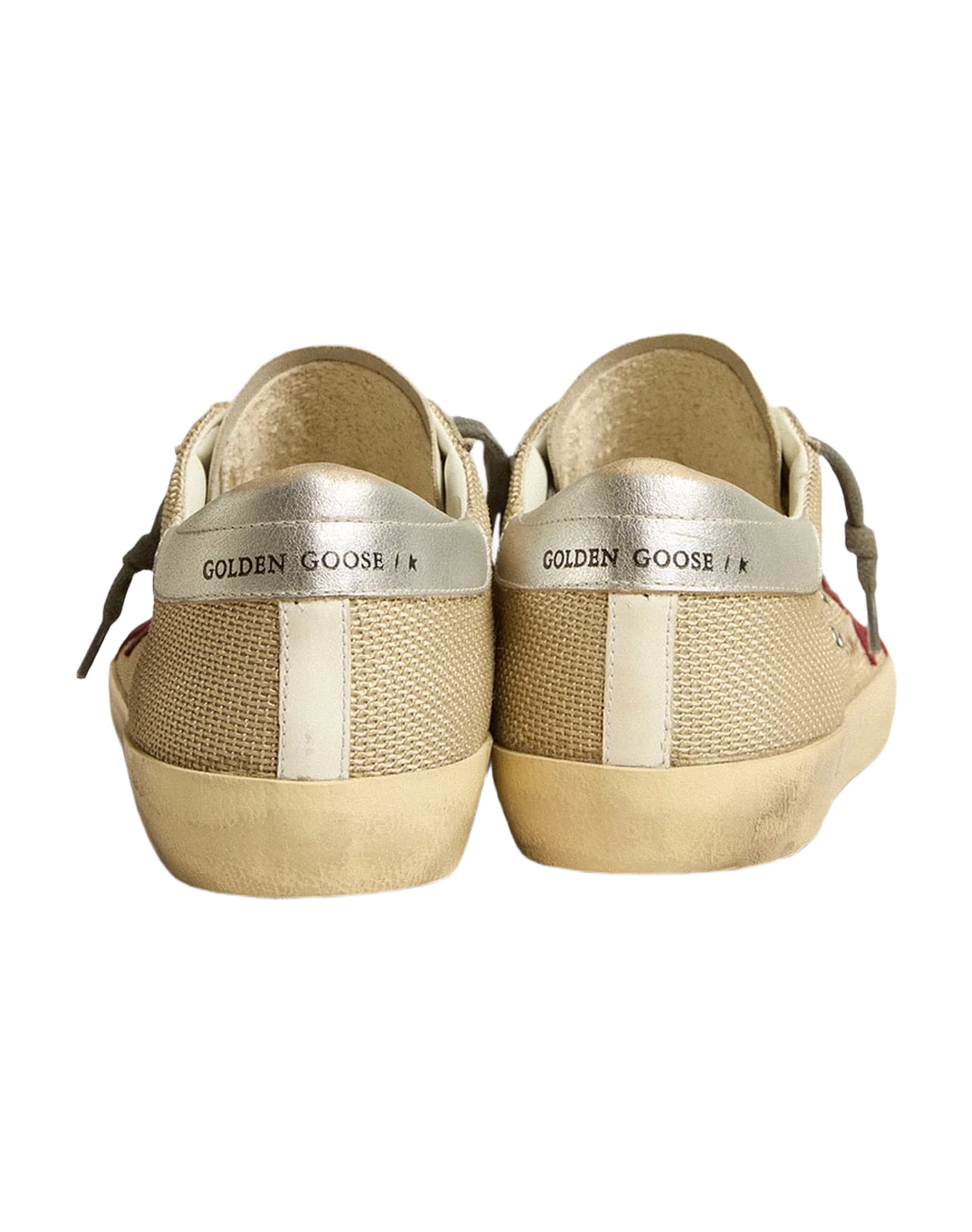 Men | Super-Star Beige Mesh with A Red Suede Star & Silver Heel Tab | Beige x White x Dark Red x Silver - Image 2