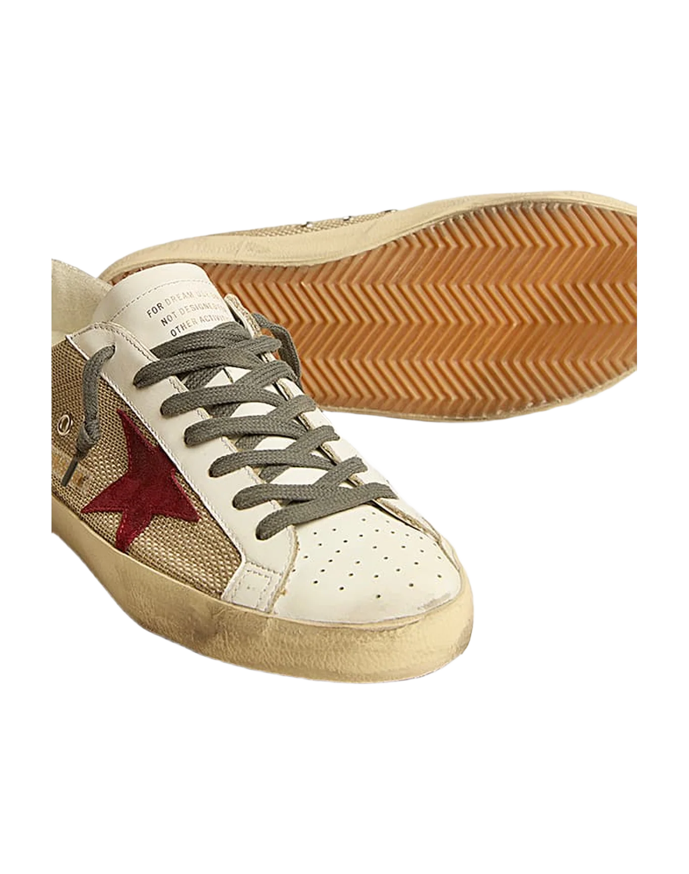 Men | Super-Star Beige Mesh with A Red Suede Star & Silver Heel Tab | Beige x White x Dark Red x Silver - Image 3