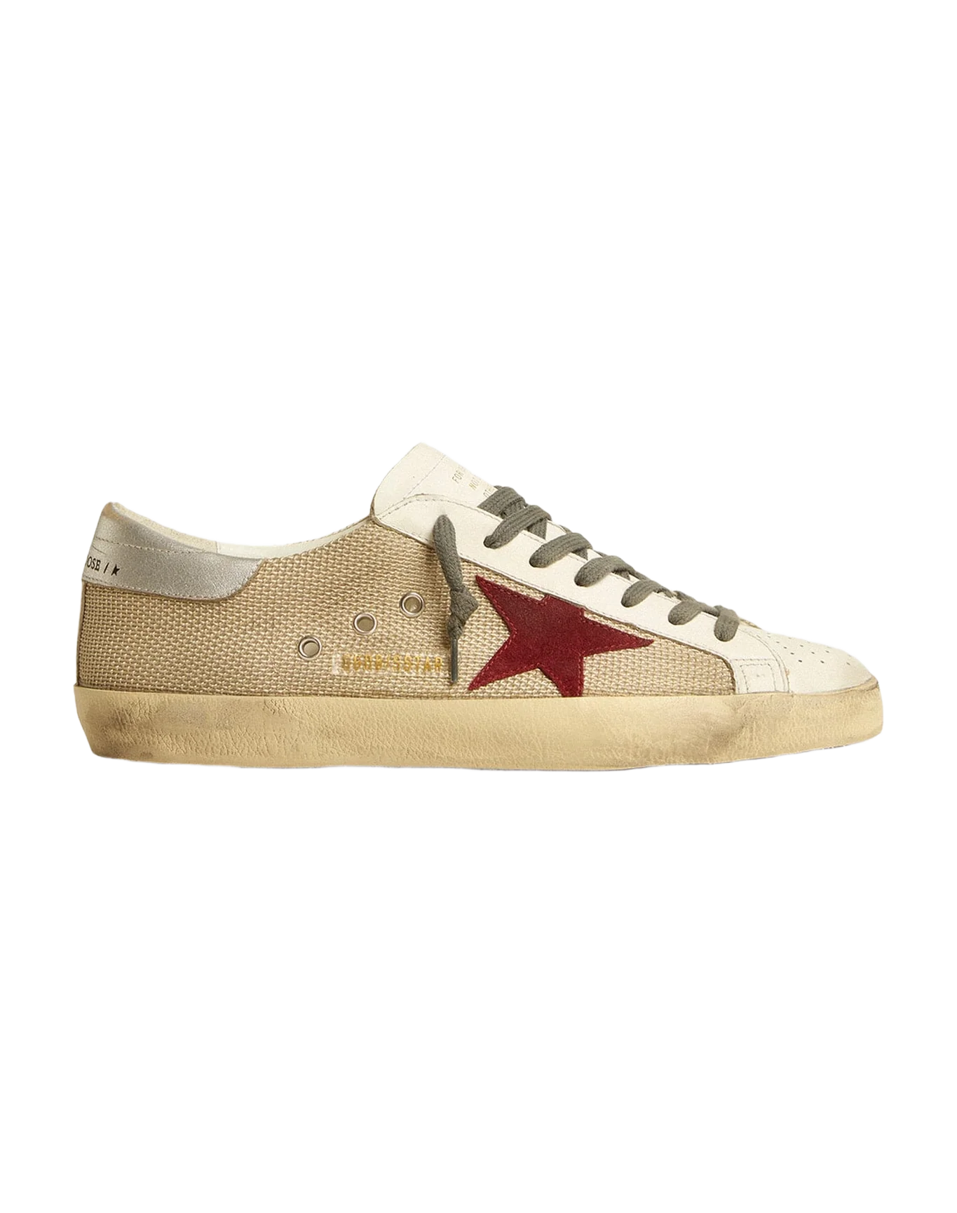 Men | Super-Star Beige Mesh with A Red Suede Star & Silver Heel Tab | Beige x White x Dark Red x Silver - Image 6