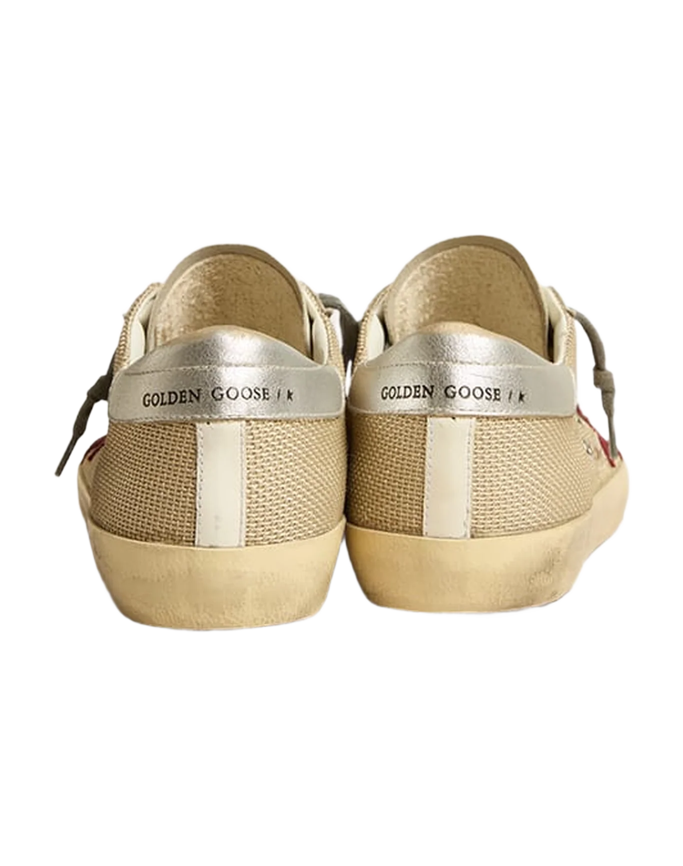 Men | Super-Star Beige Mesh with A Red Suede Star & Silver Heel Tab | Beige x White x Dark Red x Silver - Image 7