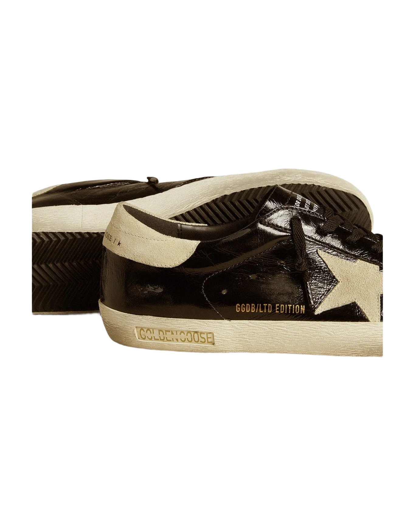Men | Super-Star Black Patent Leather with Suede Star & Heel Tab | Black x Beige