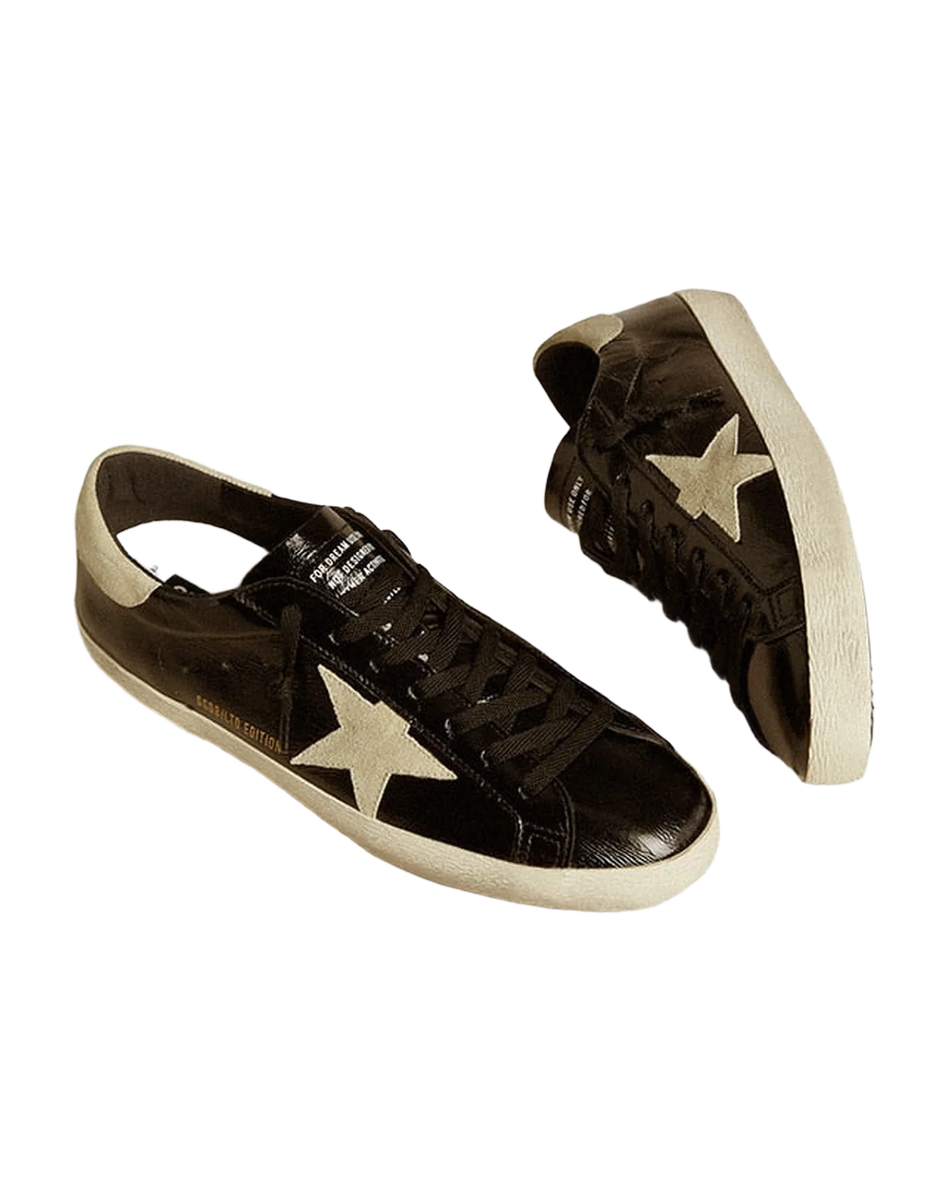 Men | Super-Star Black Patent Leather with Suede Star & Heel Tab | Black x Beige - Image 10