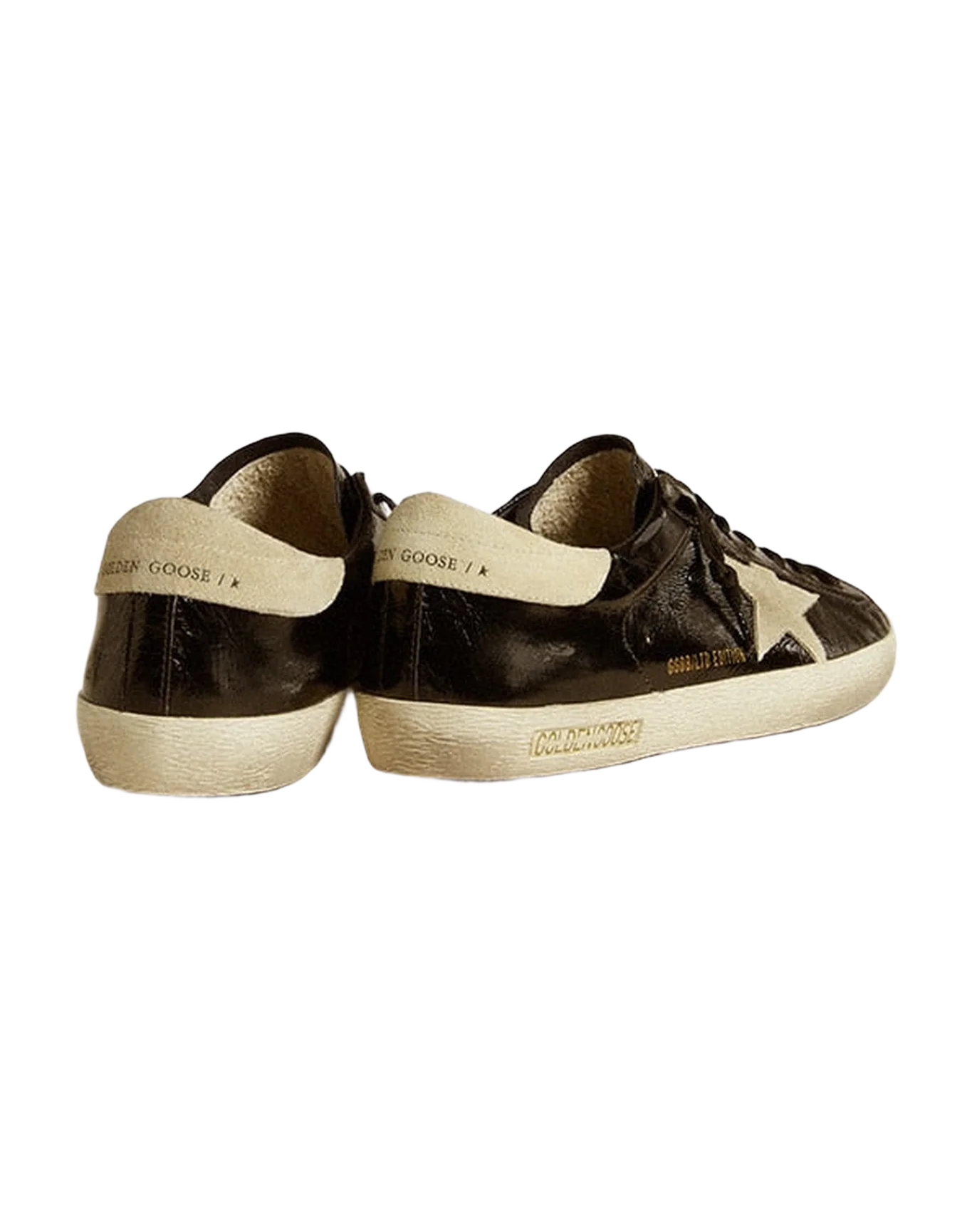 Men | Super-Star Black Patent Leather with Suede Star & Heel Tab | Black x Beige - Image 2