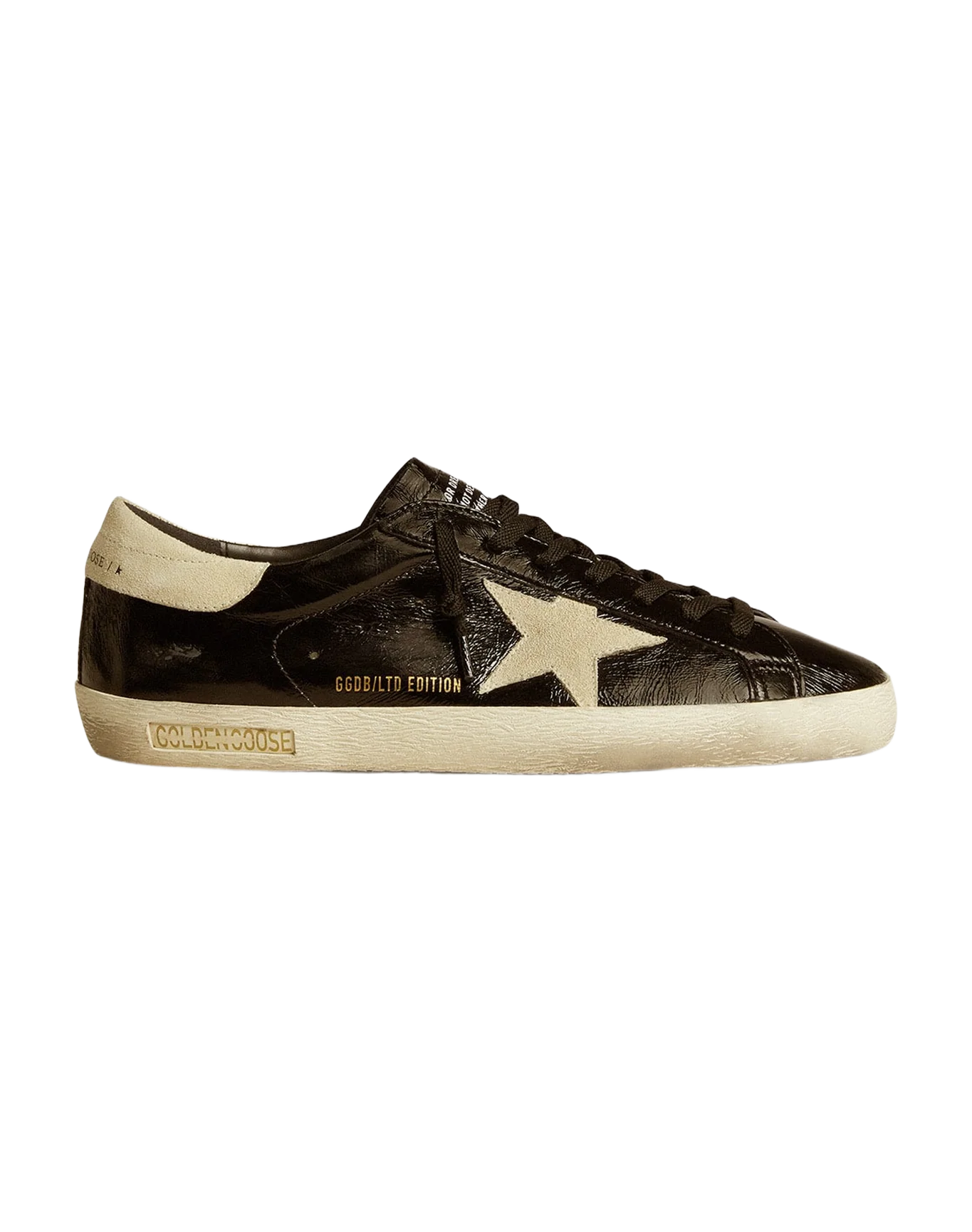 Men | Super-Star Black Patent Leather with Suede Star & Heel Tab | Black x Beige - Image 5