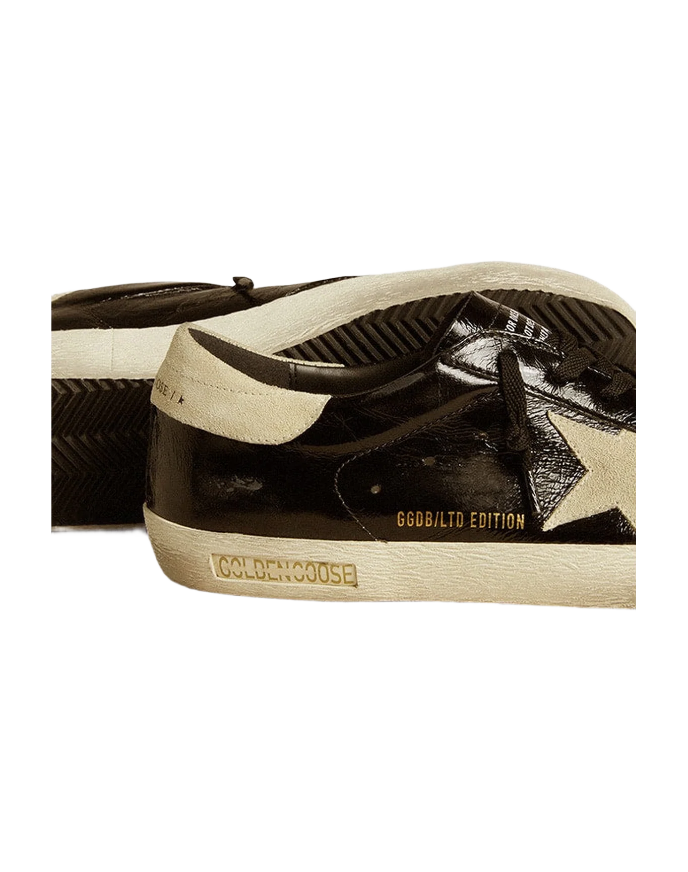 Men | Super-Star Black Patent Leather with Suede Star & Heel Tab | Black x Beige - Image 6