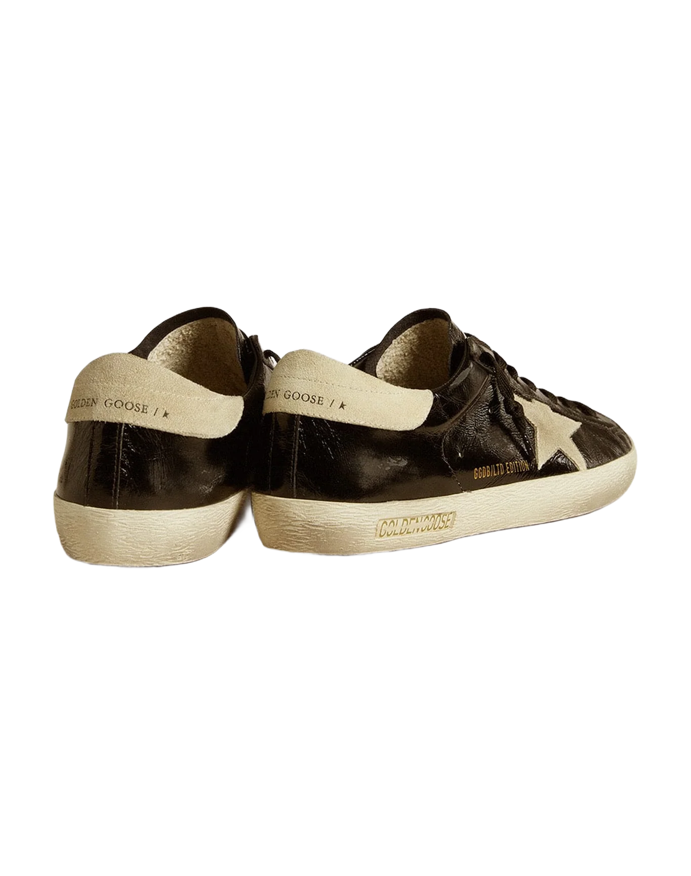 Men | Super-Star Black Patent Leather with Suede Star & Heel Tab | Black x Beige - Image 7