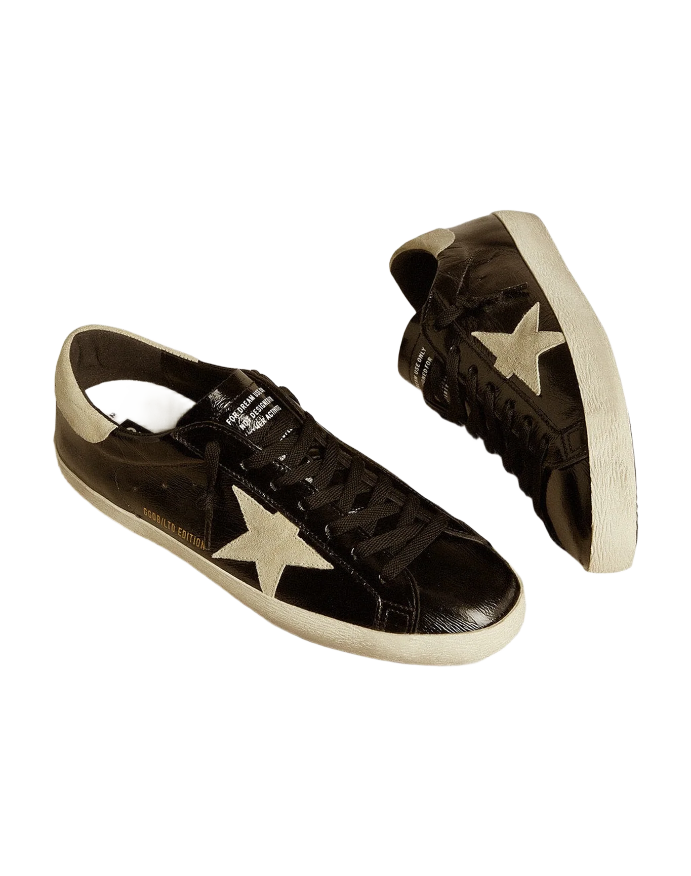 Men | Super-Star Black Patent Leather with Suede Star & Heel Tab | Black x Beige - Image 8