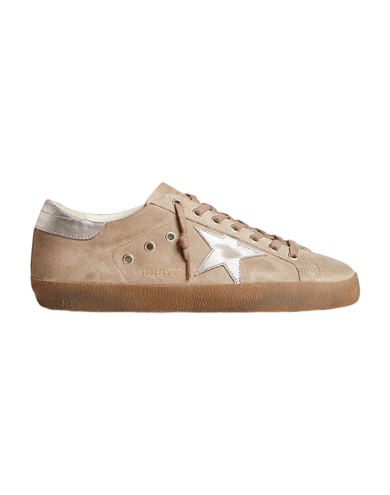 Men | Super-Star Dove-Gray Suede with Silver Leather Star & Heel Tab | Taupe x Silver - Image 2
