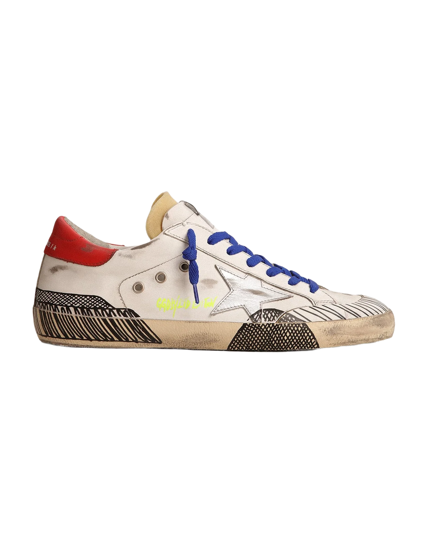 Men | Super-Star Lab Sneakers White Leather & Multi-Foxing-Effect Print | White x Silver x Red x Black - Image 2