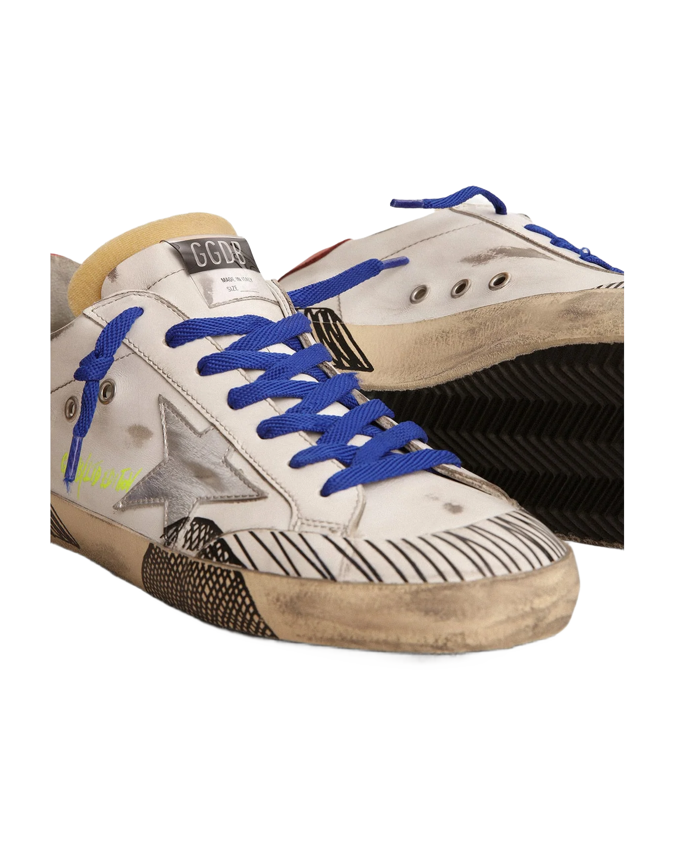 Men | Super-Star Lab Sneakers White Leather & Multi-Foxing-Effect Print | White x Silver x Red x Black - Image 4