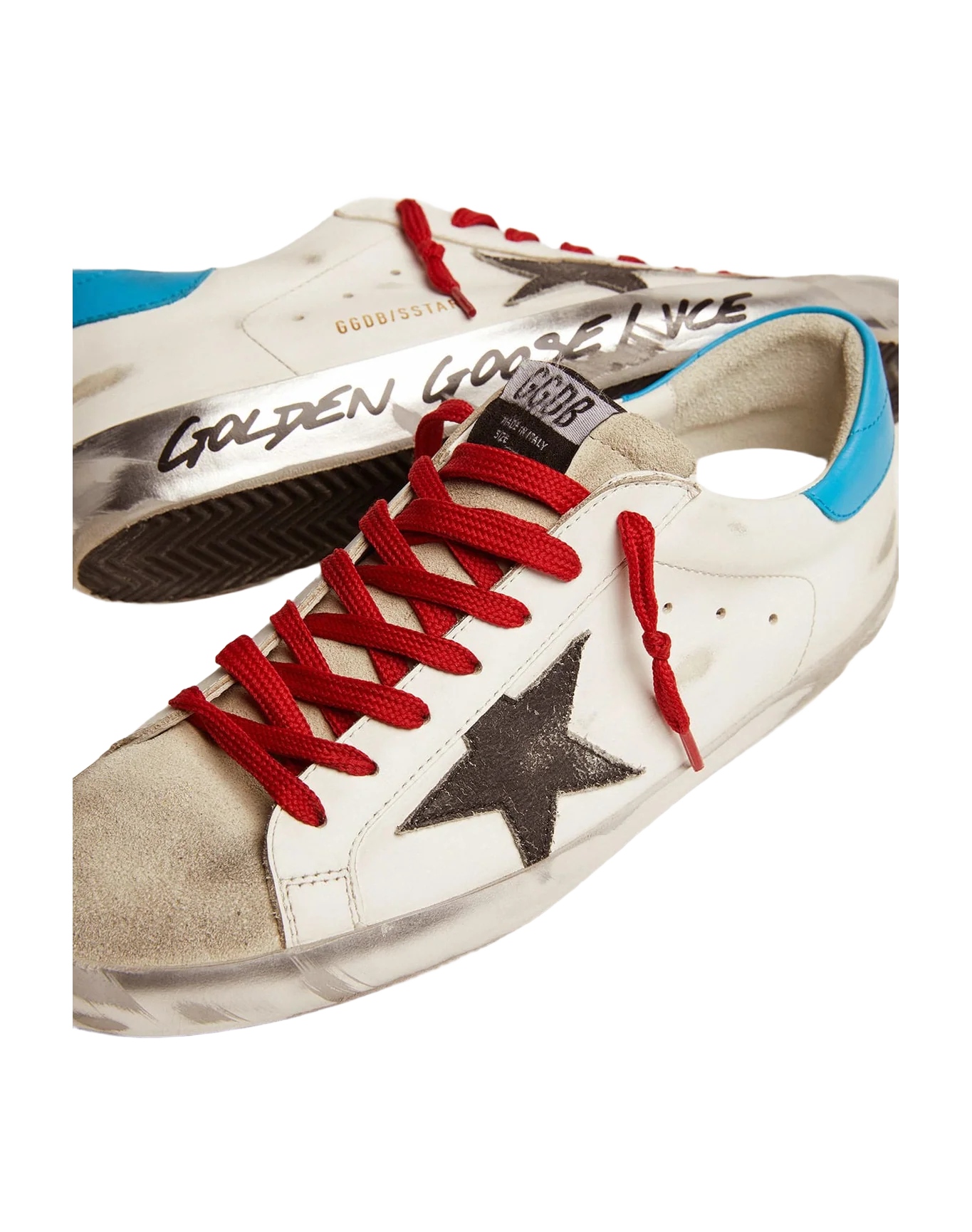 Men | Super-Star Ltd Sneakers with Light Blue Heel Tab & Black Star | White x Ice x Black x Cyan Blue - Image 3