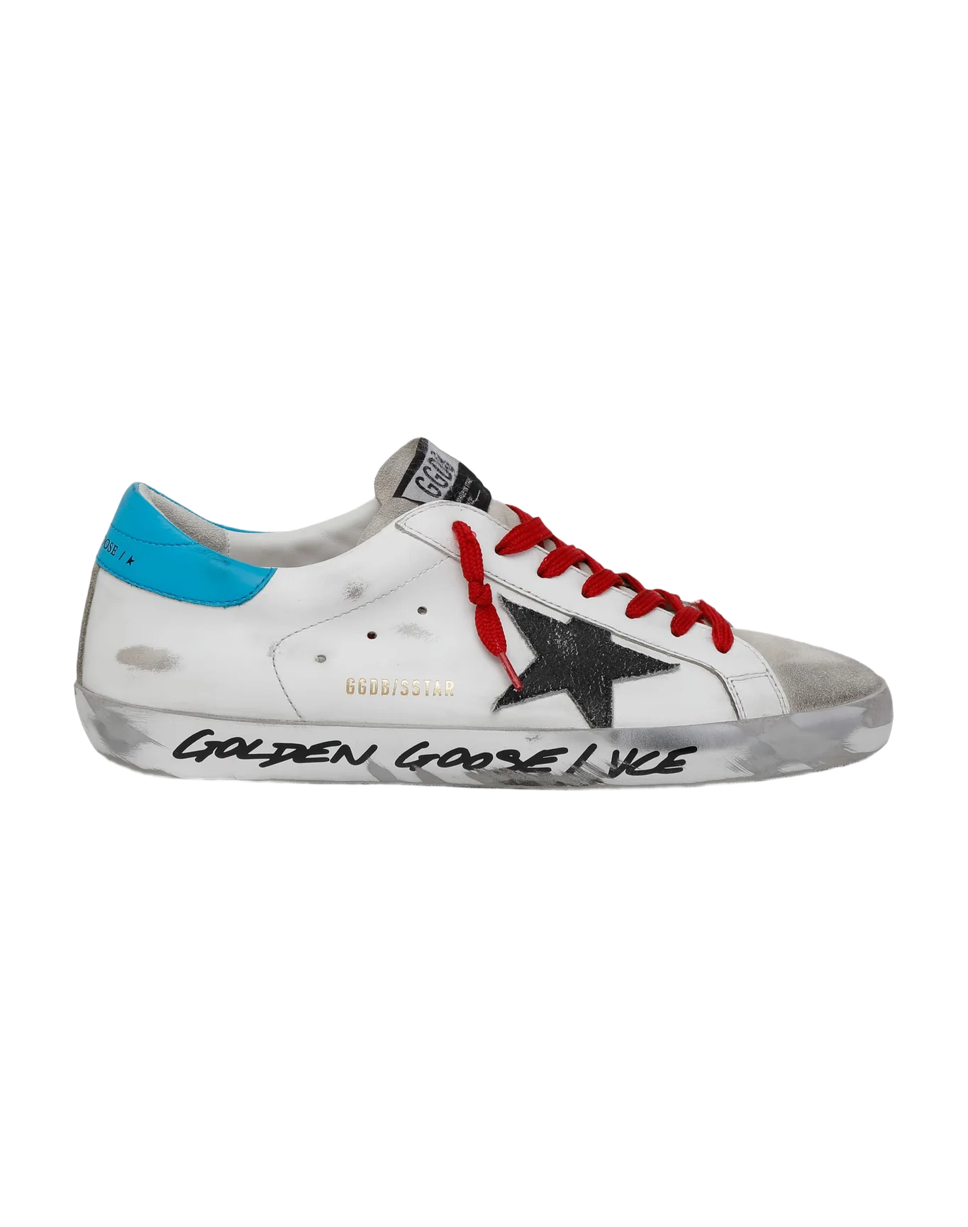 Men | Super-Star Ltd Sneakers with Light Blue Heel Tab & Black Star | White x Ice x Black x Cyan Blue - Image 9