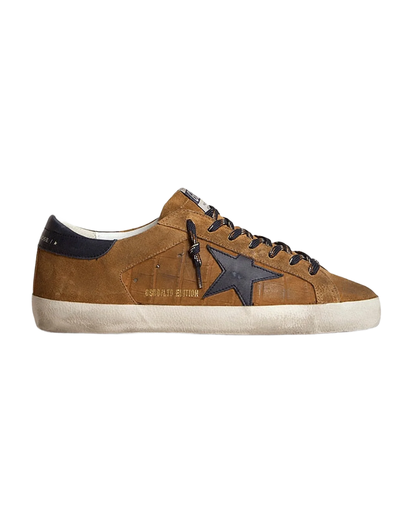 Men | Super-Star Ltd Tobacco-Colored Croc-Print Leather with Midnight Blue Leather Star & Heel Tab | Cognac x Blue - Image 4
