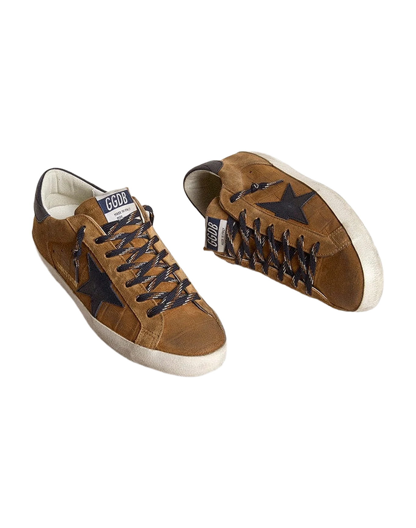 Men | Super-Star Ltd Tobacco-Colored Croc-Print Leather with Midnight Blue Leather Star & Heel Tab | Cognac x Blue - Image 7