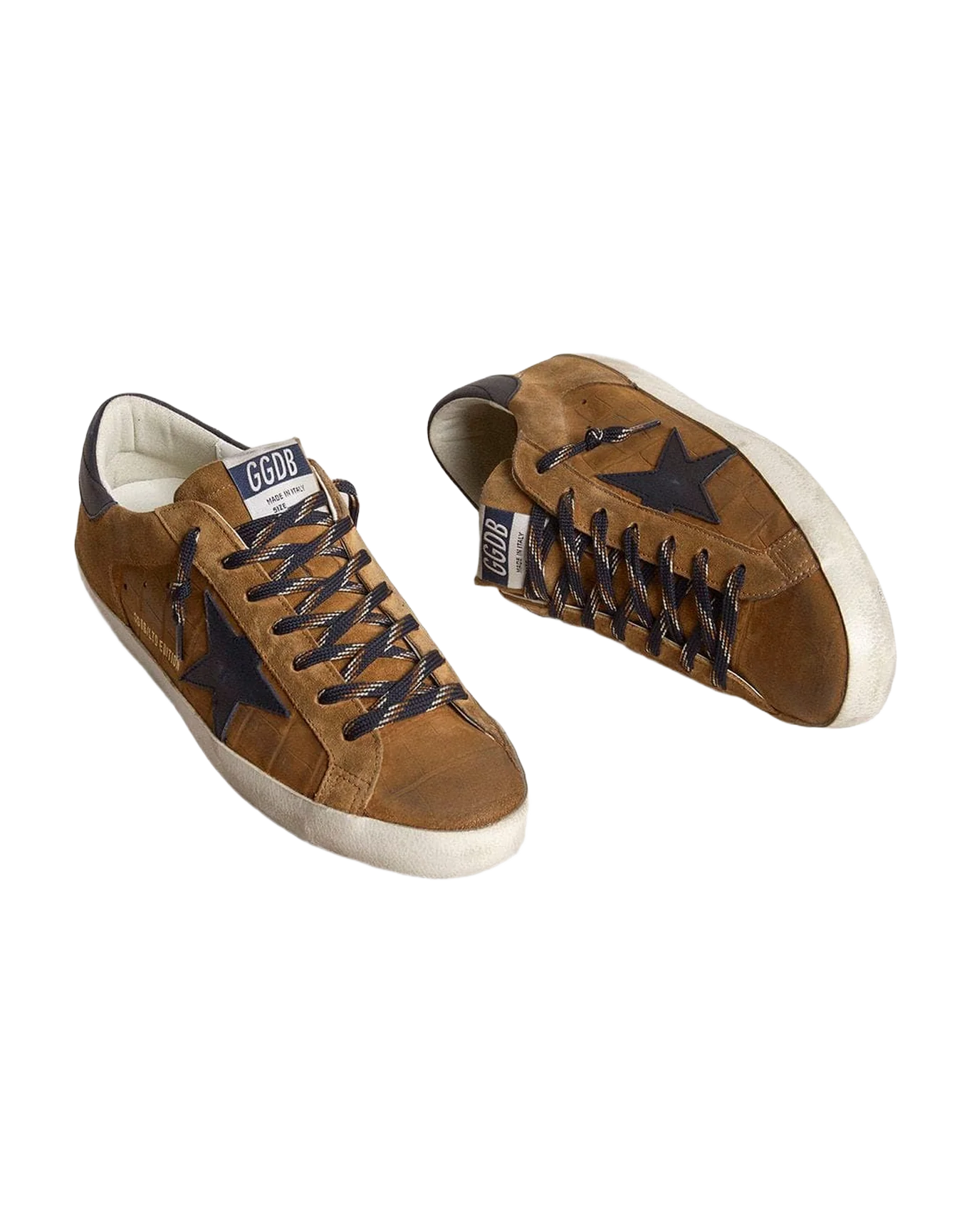 Men | Super-Star Ltd Tobacco-Colored Croc-Print Leather with Midnight Blue Leather Star & Heel Tab | Cognac x Blue - Image 8
