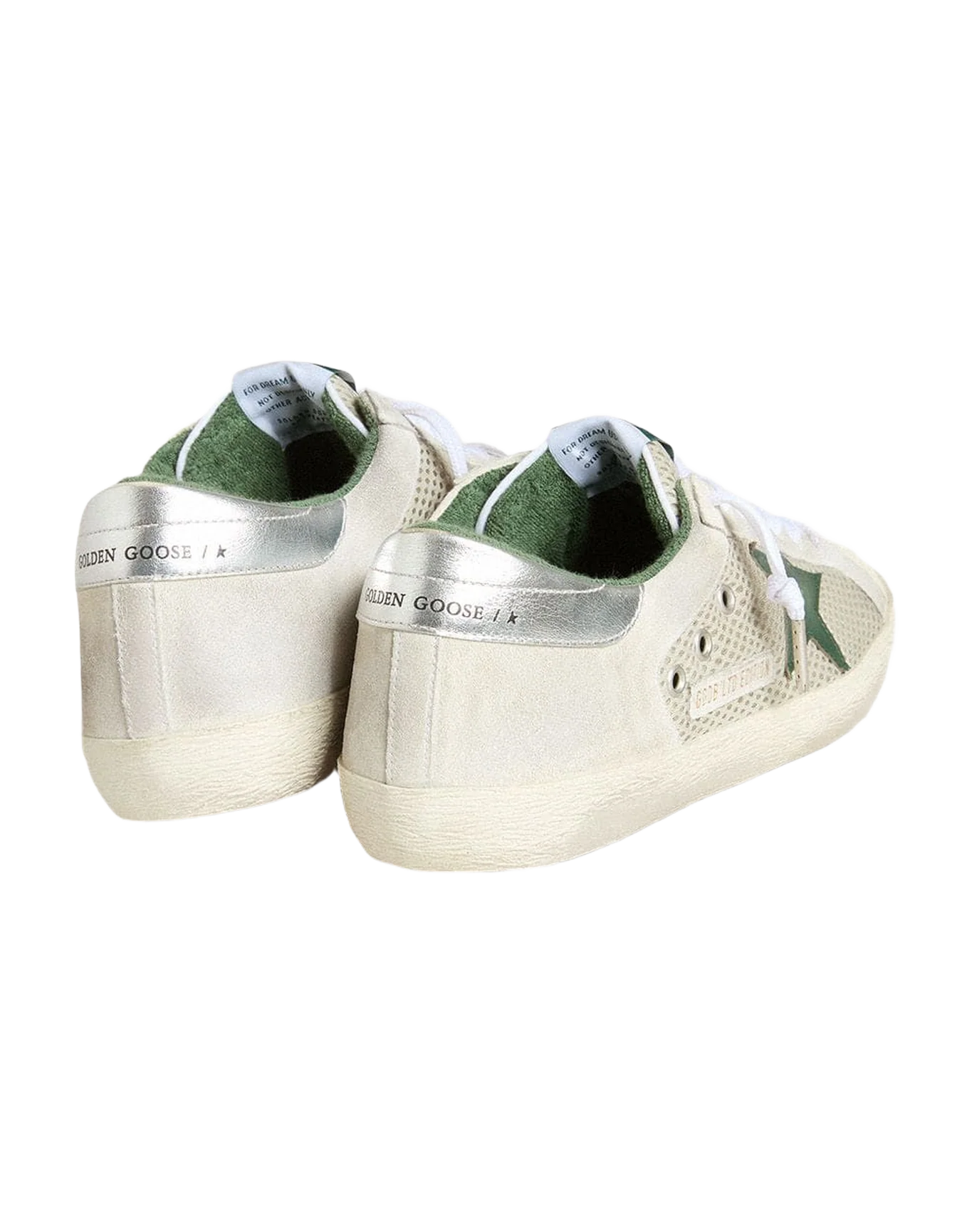 Men | Super-Star Ltd White Suede & Mesh with Green Leather Star & Silver Heel Tab | White x Green x Silver - Image 8