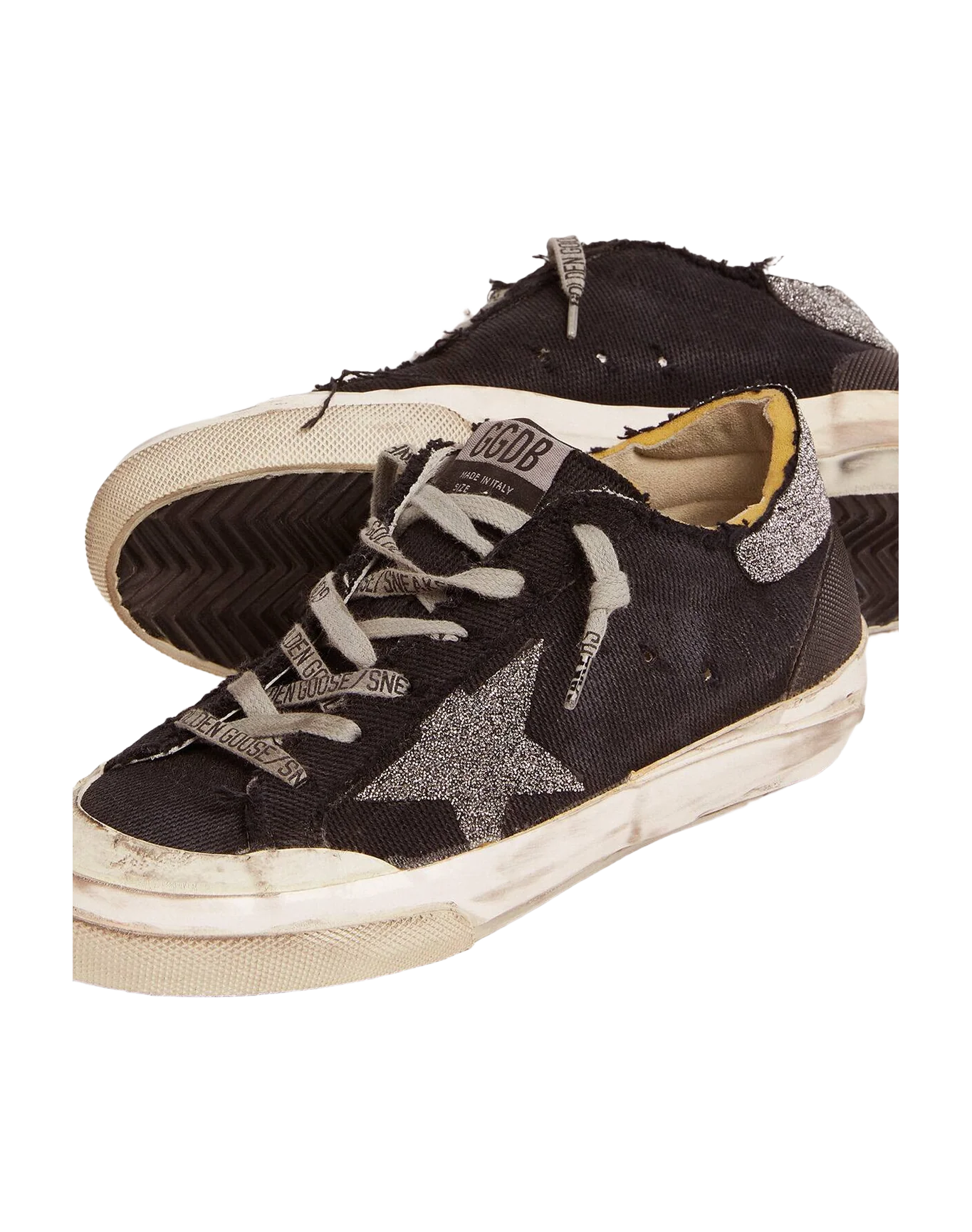 Men | Super-Star Penstar Lab Sneakers Black Distressed Canvas with Crystal Star & Heel Tab | Black x Crystal - Image 4
