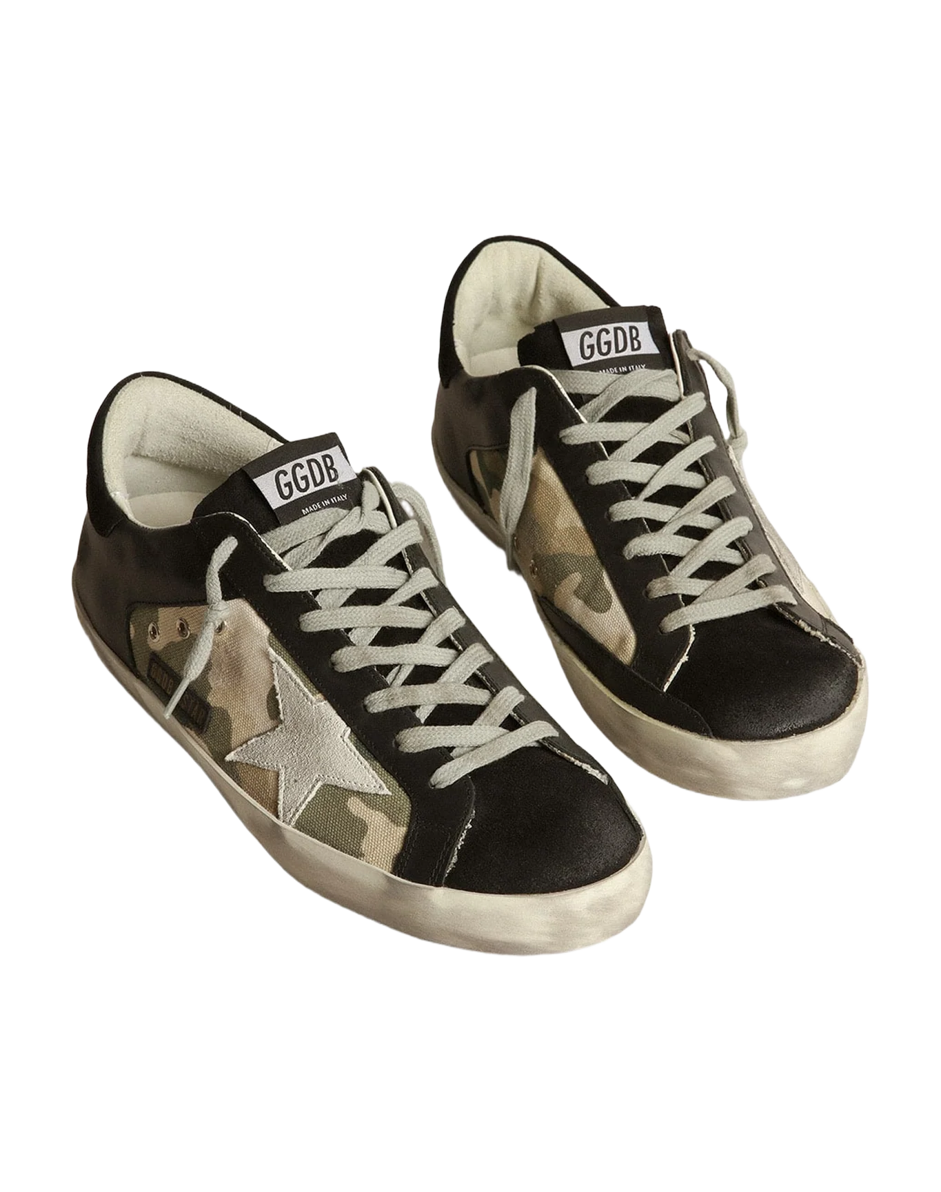 Men | Super-Star Sneakers Black Leather & Camouflage Canvas | Black x Green Camouflage x Ice - Image 8