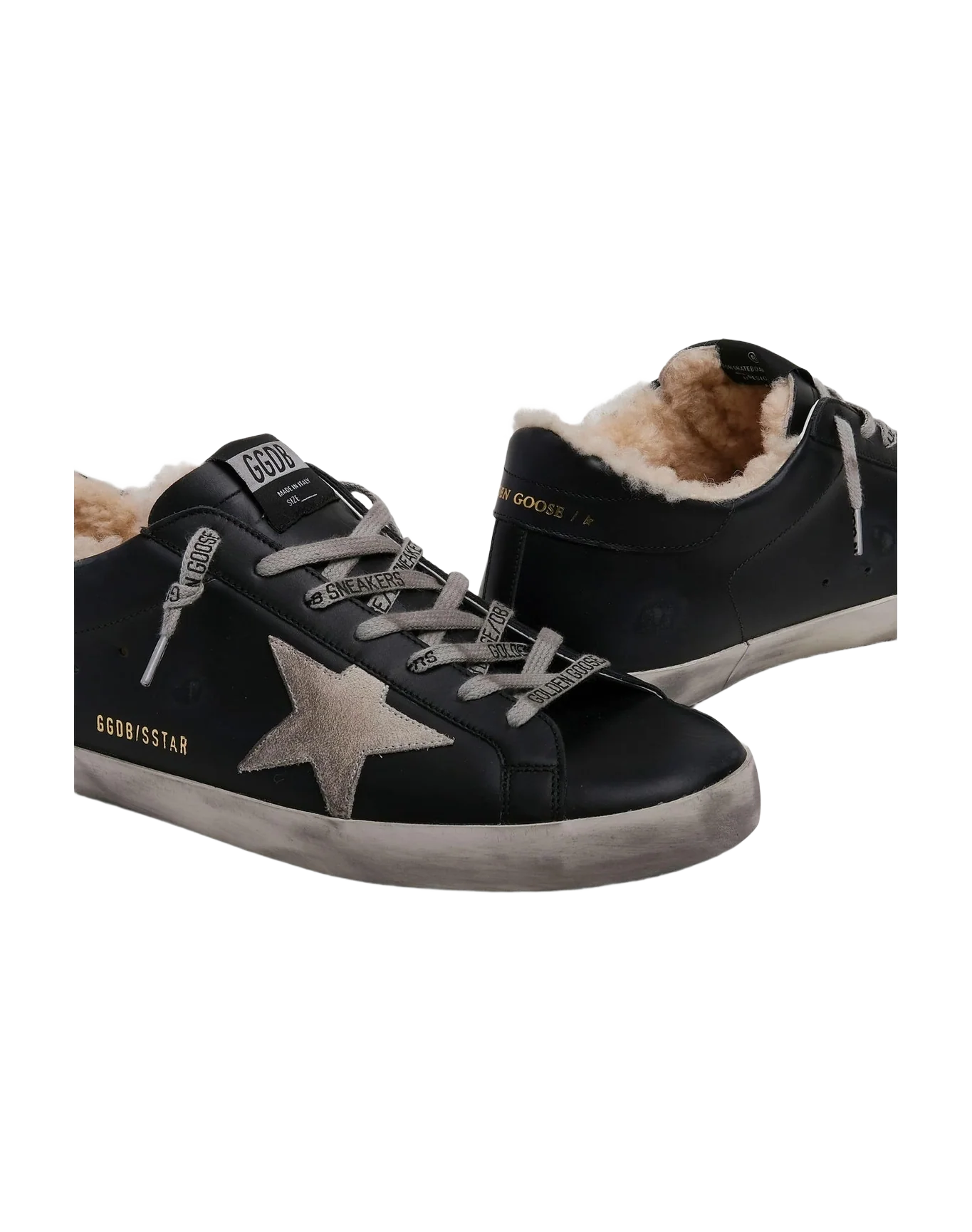 Men | Super-Star Sneakers Black Leather with Shearling Padding | Black x Ice