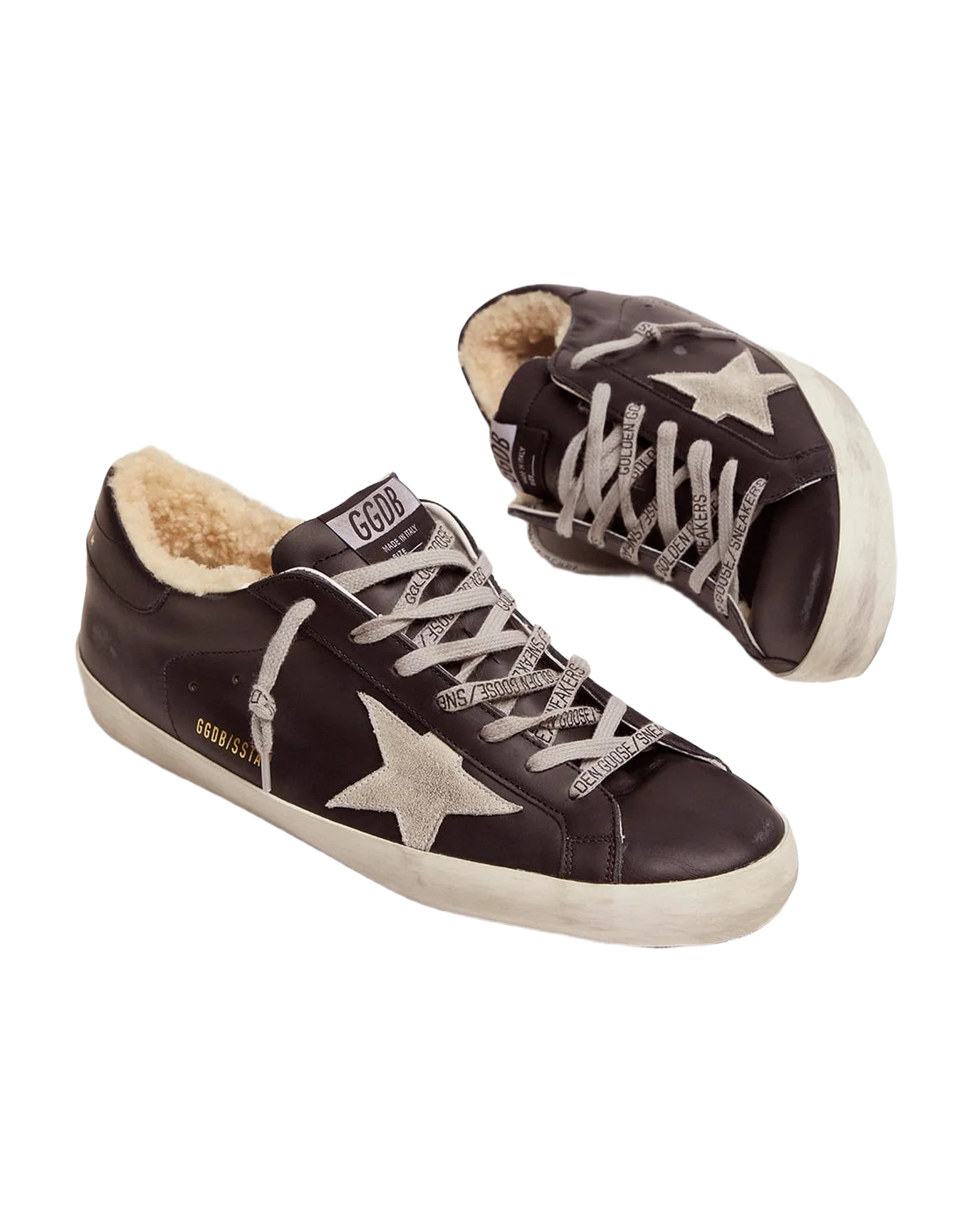 Men | Super-Star Sneakers Black Leather with Shearling Padding | Black x Ice - Image 2