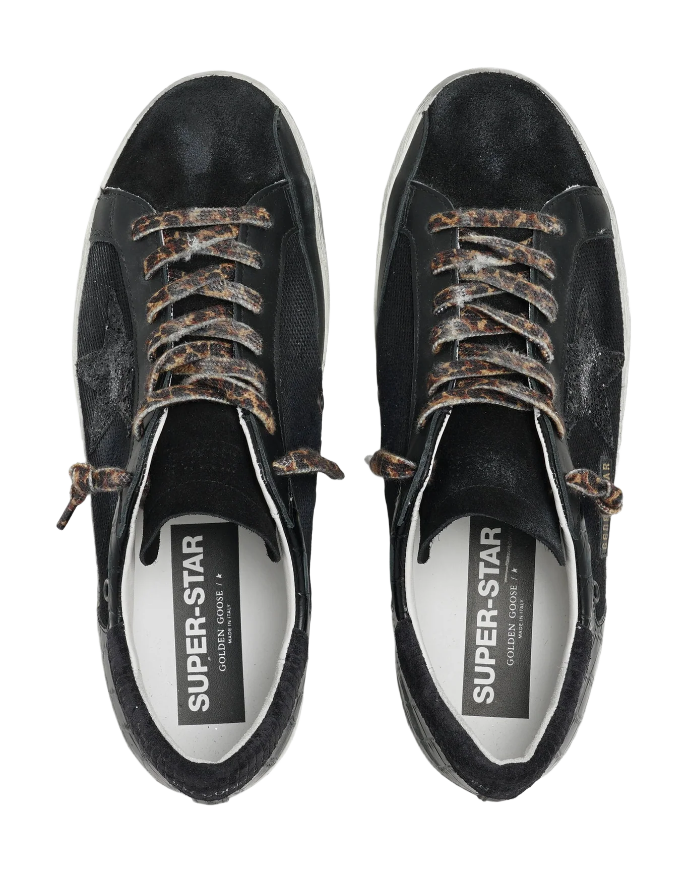 Men | Super-Star Sneakers Black Nylon & Leather with Black Star & Heel Tab | Black - Image 2