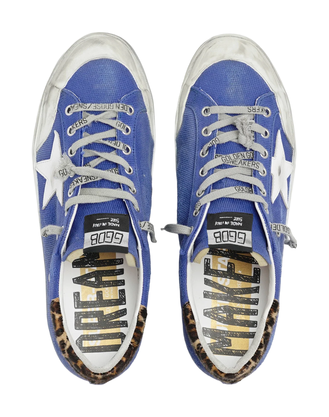 Men | Super-Star Sneakers Blue Nylon with White Leather Star & Leopard Pony Skin Heel Tab | Bluette x White x Beige Brown Black Leo - Image 4