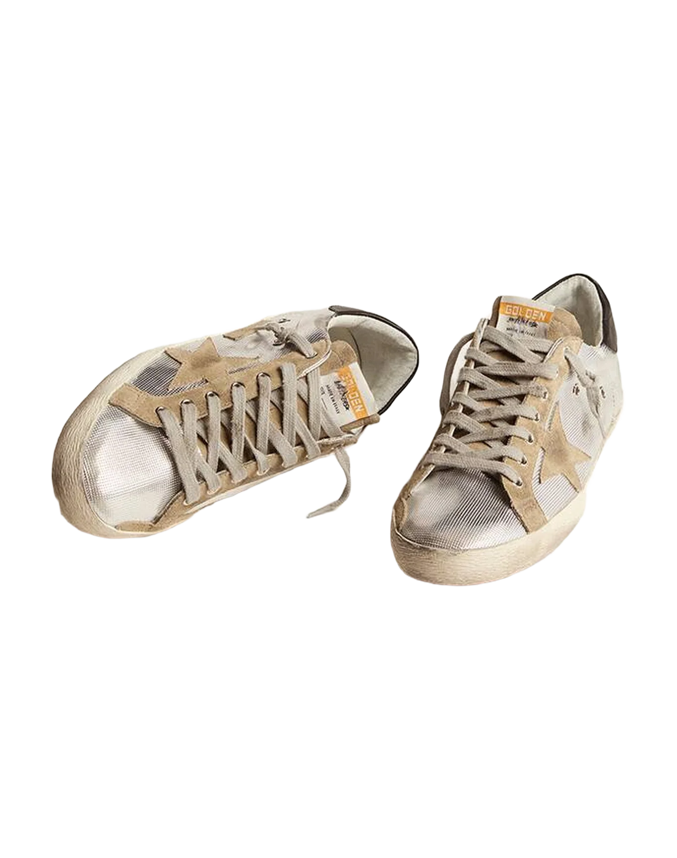 Men | Super-Star Sneakers Laminated Leather with Brown Suede Star & Black Heel Tab | Silver x Taupe x Black - Image 2