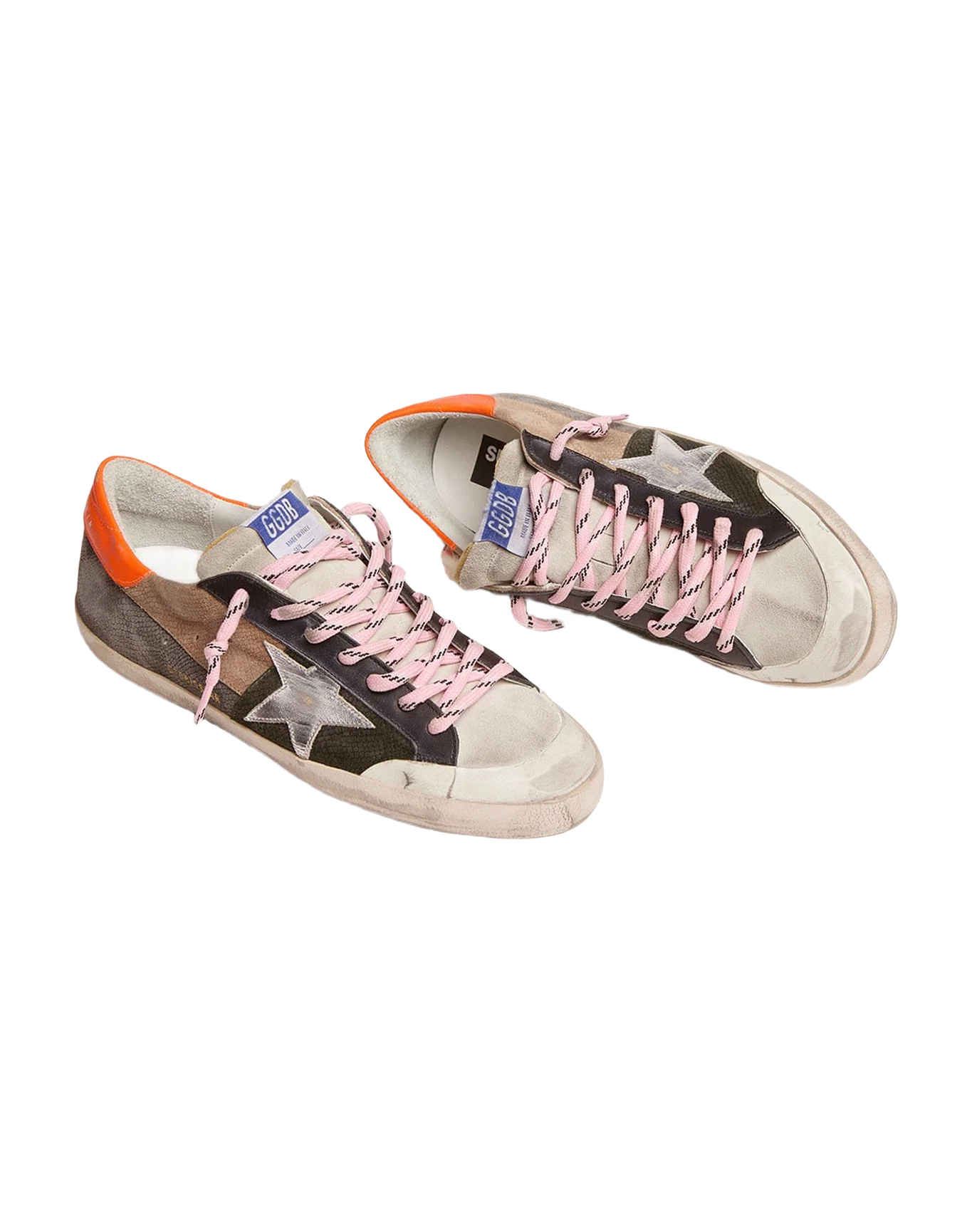 Men | Super-Star Sneakers Snake-Print Suede with Fluorescent Orange Leather Heel Tab | Military Green x Beige x Dark Grey x Ice x Silver x Orange Fluo - Image 6