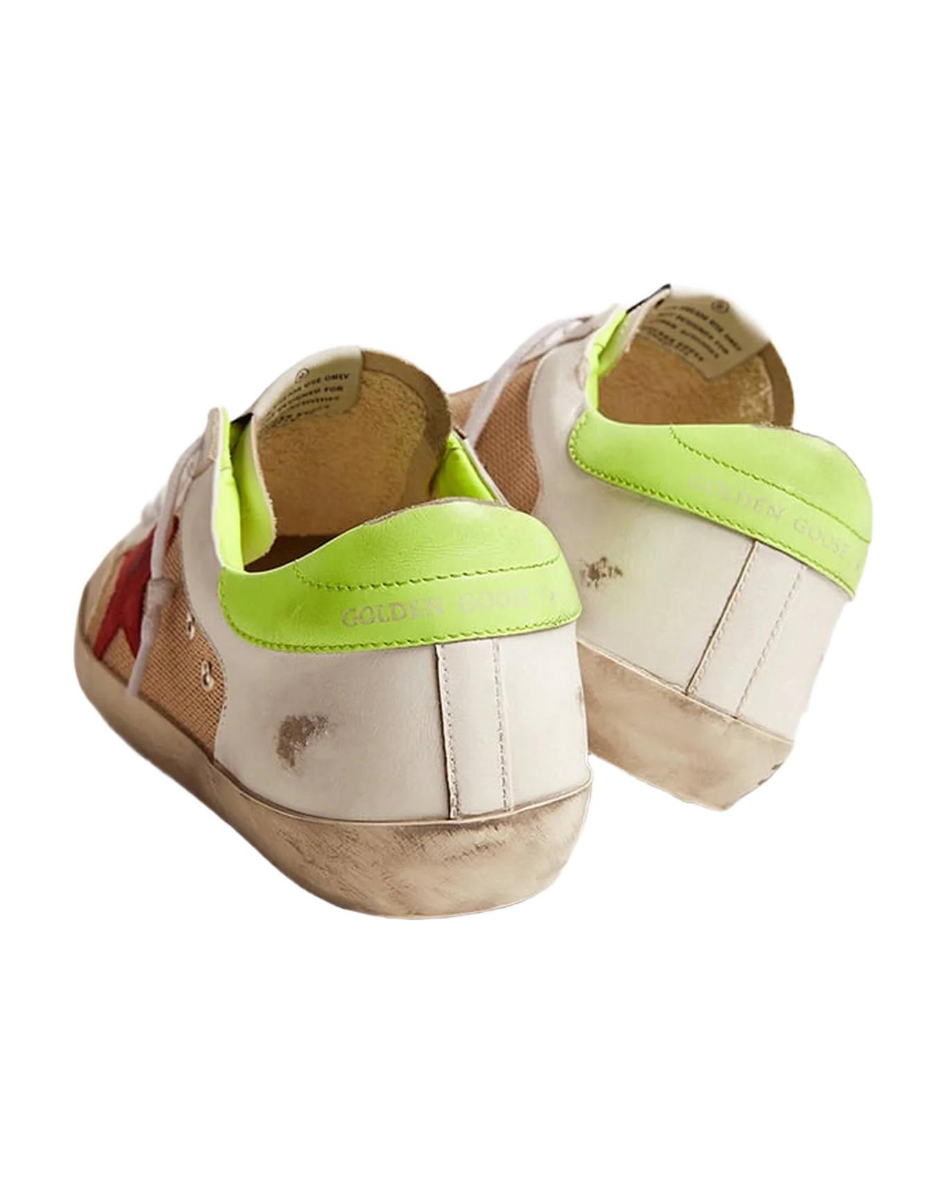 Men | Super-Star Sneakers White & Gold Leather with Burgundy Suede Star & Lime Leather Heel Tab | Milk White x Red x Yellow Fluo - Image 8
