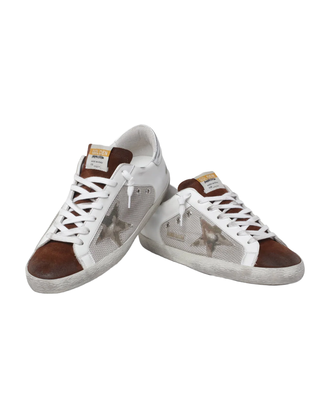 Men | Super-Star Sneakers White Leather & Pale Silver Mesh | Light Silver White x Chestnut x Army Green x Silver - Image 2