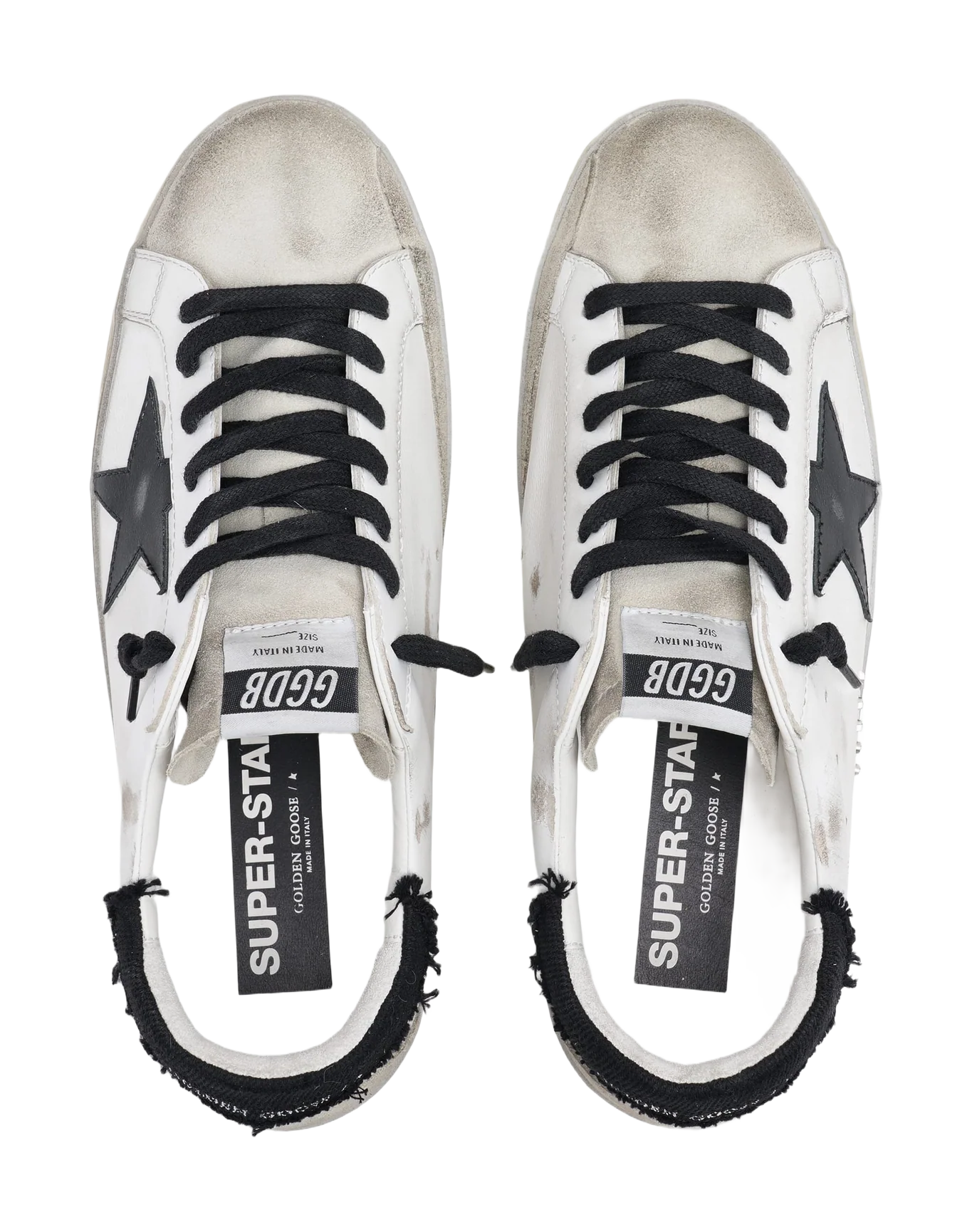 Men | Super-Star Sneakers White Leather with Black Distressed Canvas Heel Tab | White x Ice x Black - Image 7