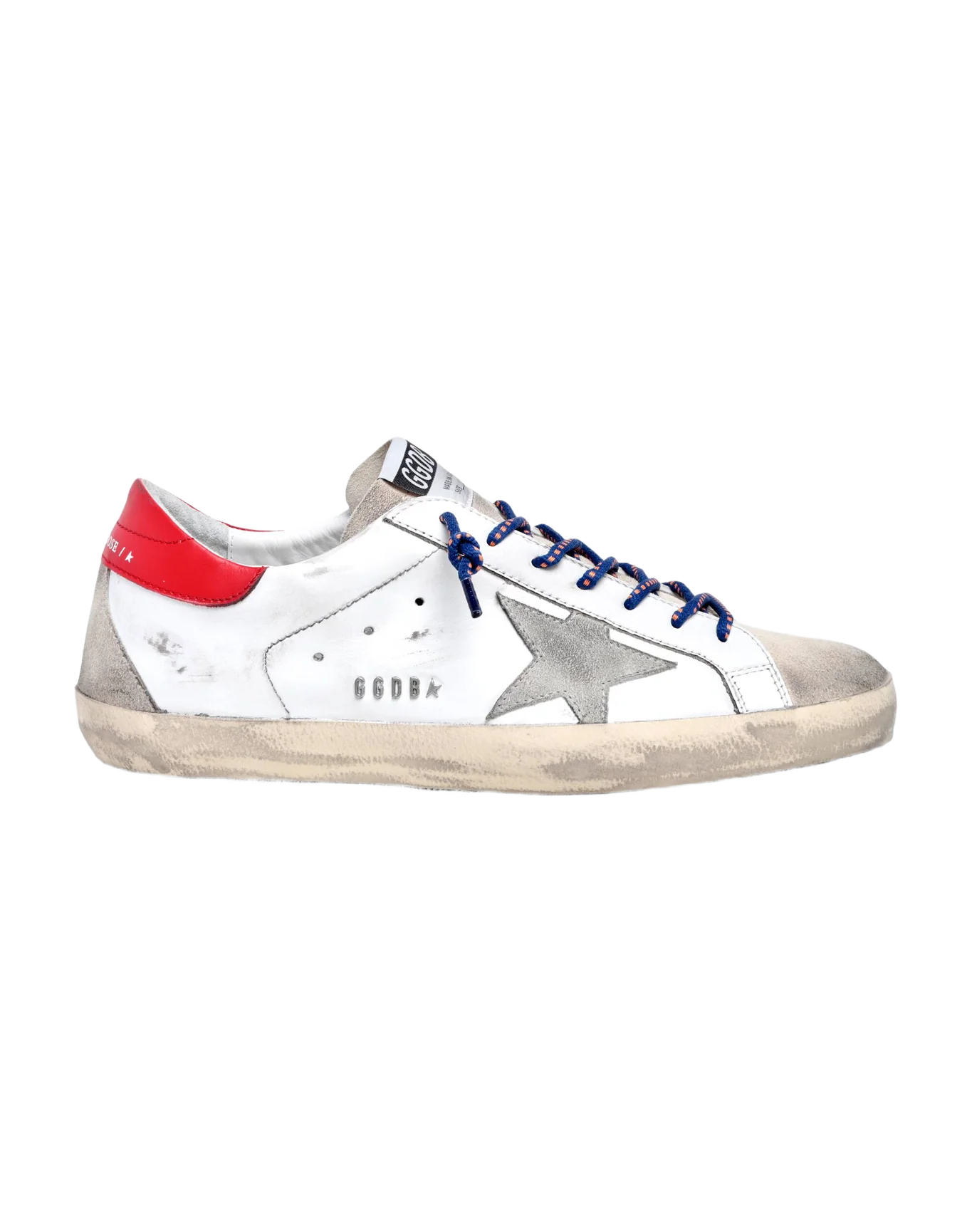 Men | Super-Star Sneakers White Leather with Grey Suede Star & Red Leather Heel Tab | White x Ice x Seedpearl x Red - Image 2
