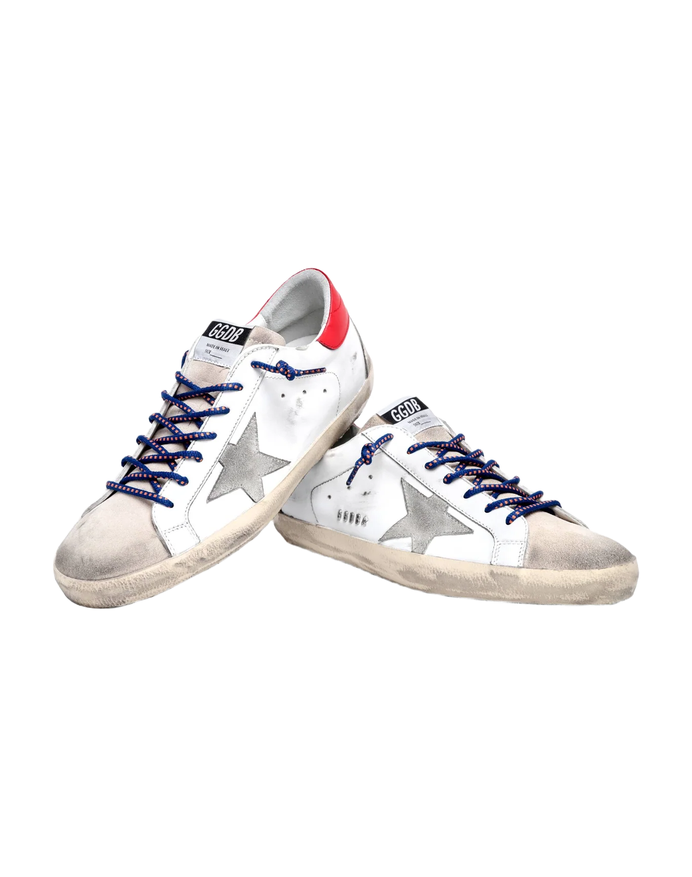 Men | Super-Star Sneakers White Leather with Grey Suede Star & Red Leather Heel Tab | White x Ice x Seedpearl x Red - Image 4