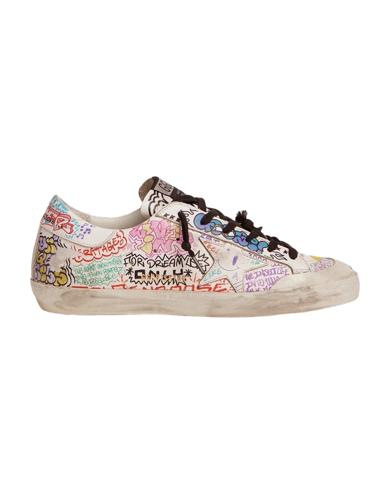 Men | Super-Star Sneakers White Leather with Multicolored Graffiti Print | White x Multicolor