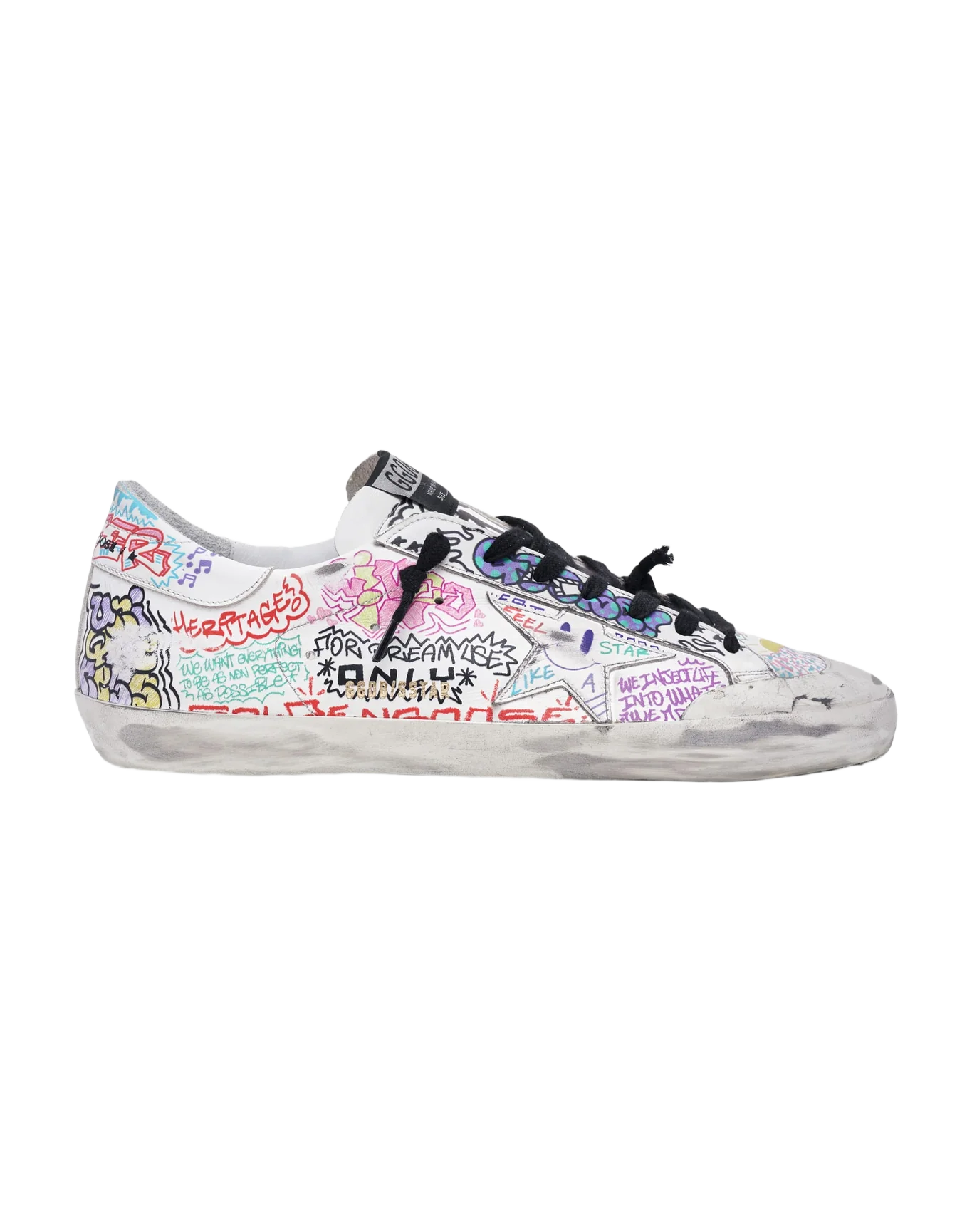 Men | Super-Star Sneakers White Leather with Multicolored Graffiti Print | White x Multicolor - Image 4