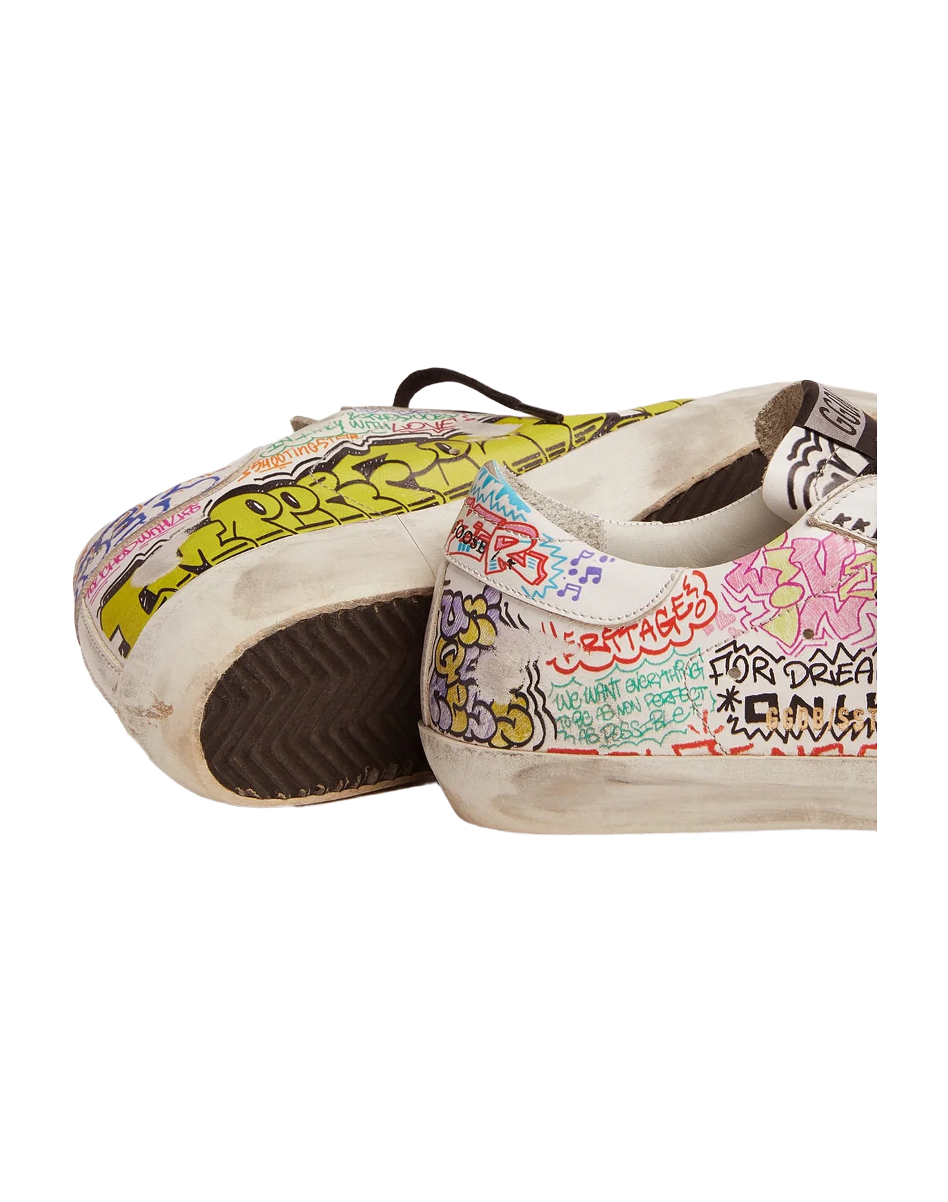 Men | Super-Star Sneakers White Leather with Multicolored Graffiti Print | White x Multicolor - Image 6