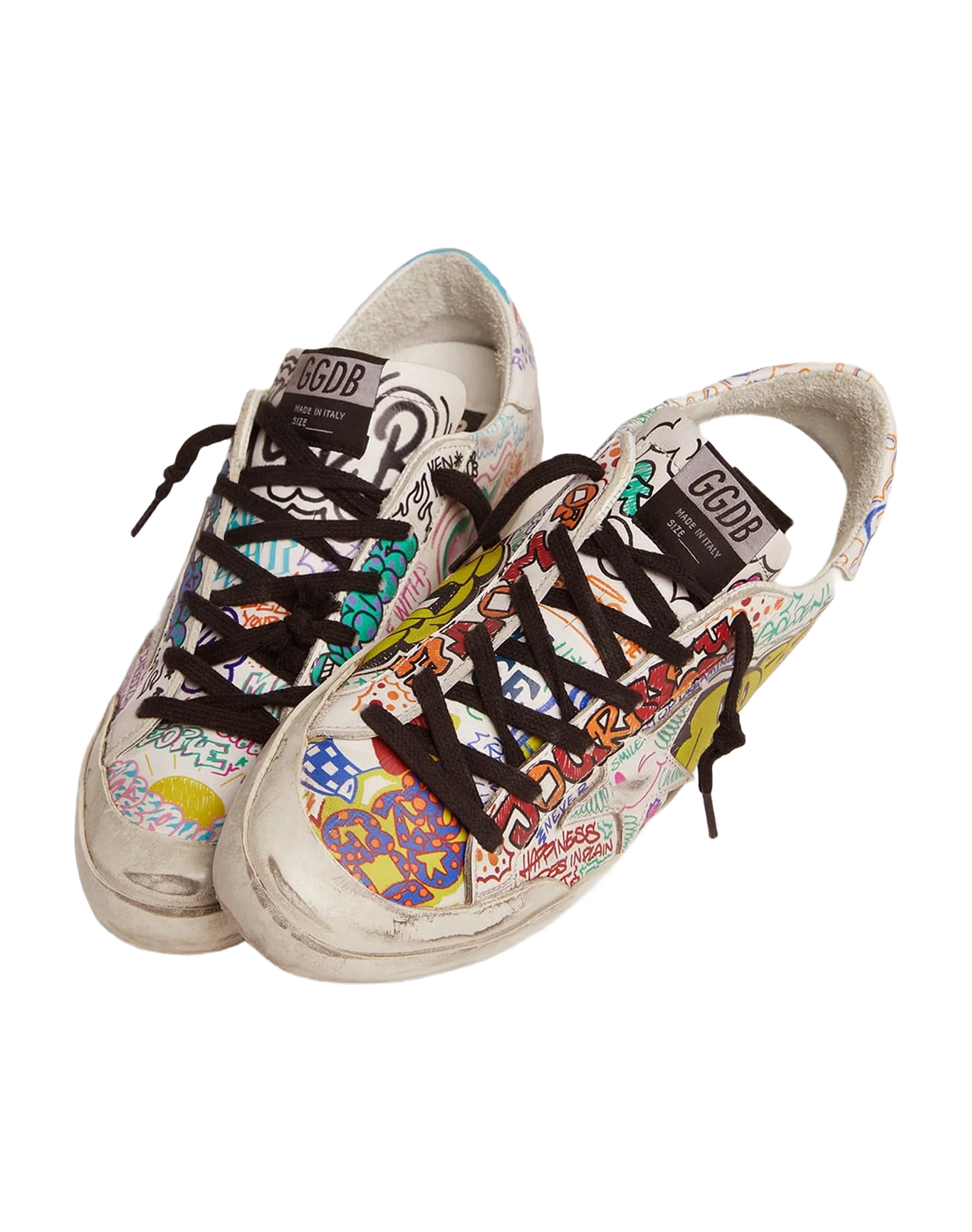 Men | Super-Star Sneakers White Leather with Multicolored Graffiti Print | White x Multicolor - Image 7