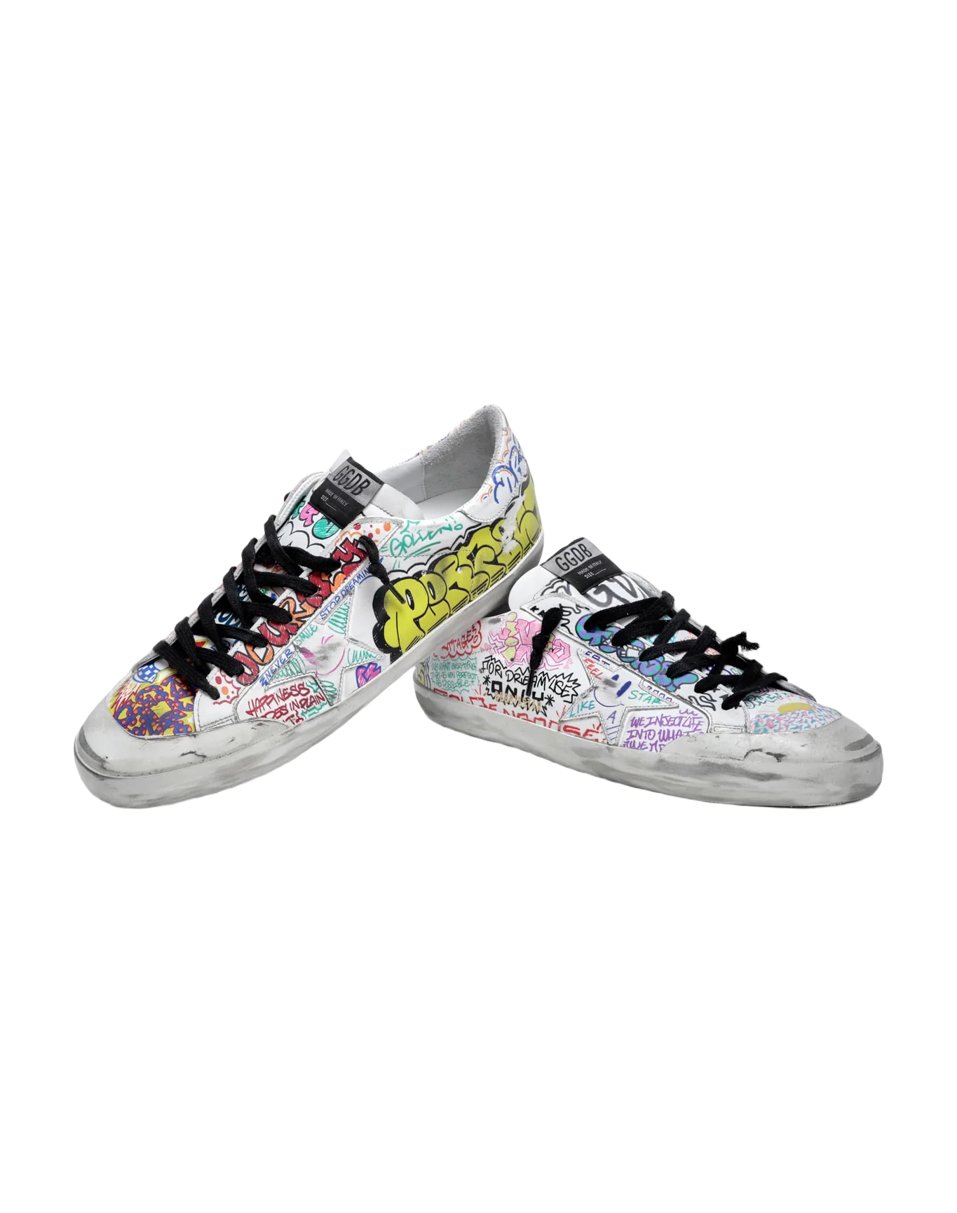 Men | Super-Star Sneakers White Leather with Multicolored Graffiti Print | White x Multicolor - Image 8