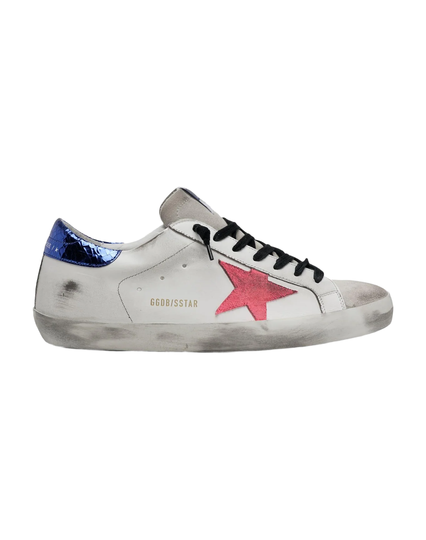 Men | Super-Star Sneakers White Leather with Pink Suede Star & Crack Laminated Heel Tab | White x Fuchsia Fluo x Bluette - Image 4