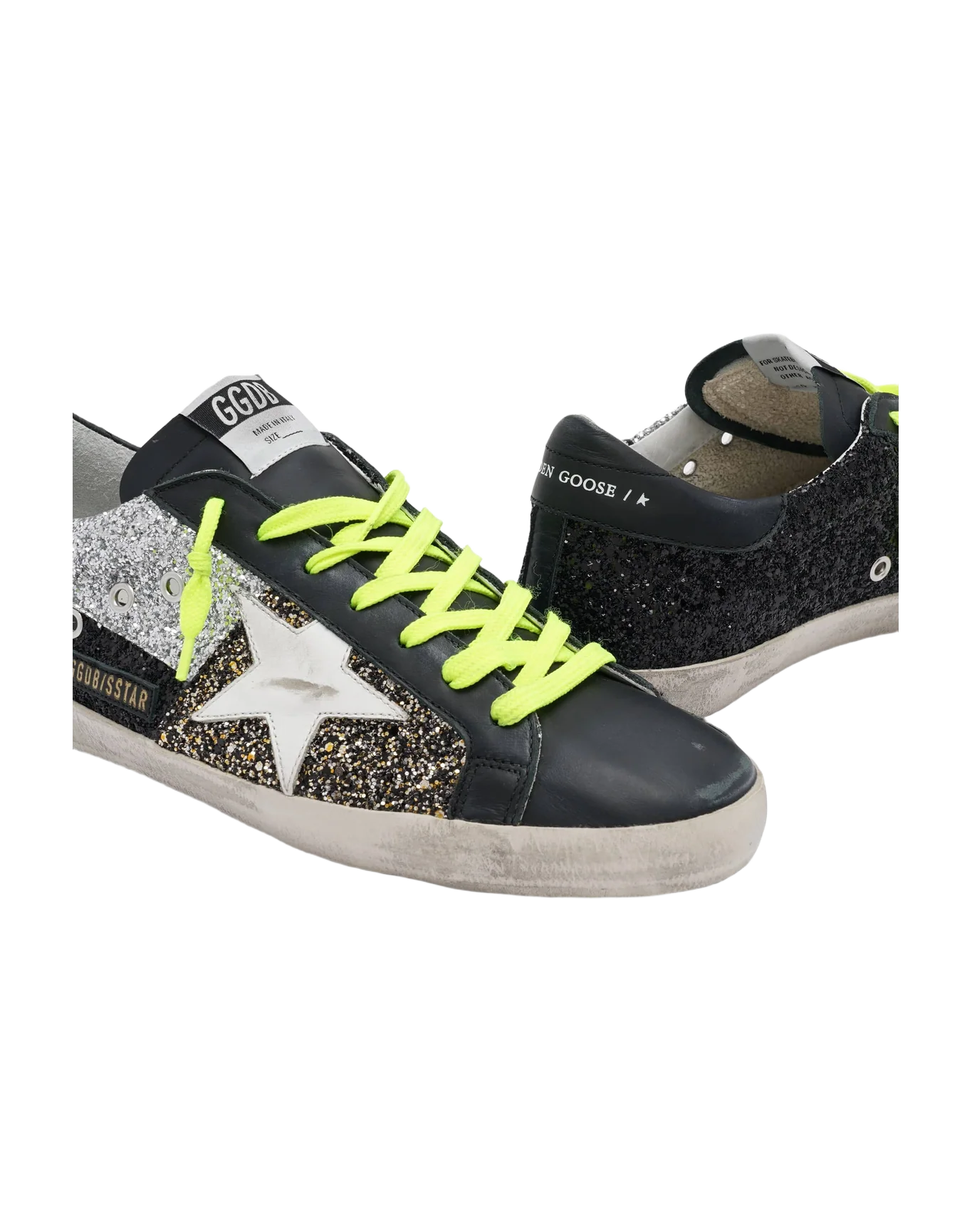 Men | Super-Star Sneakers with Gold, Silver & Black Glitter Inserts | Black x Black Gold x Silver x White - Image 5