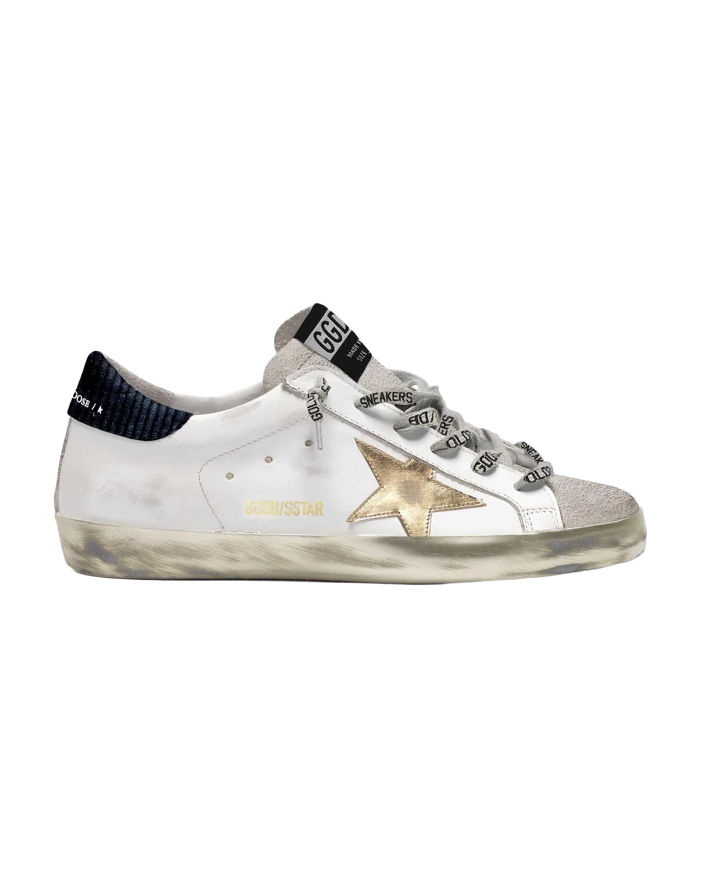 Men | Super-Star Sneakers with Midnight-Blue Corduroy Velvet Heel Tab | White x Ice x Gold x Night Blue - Image 3