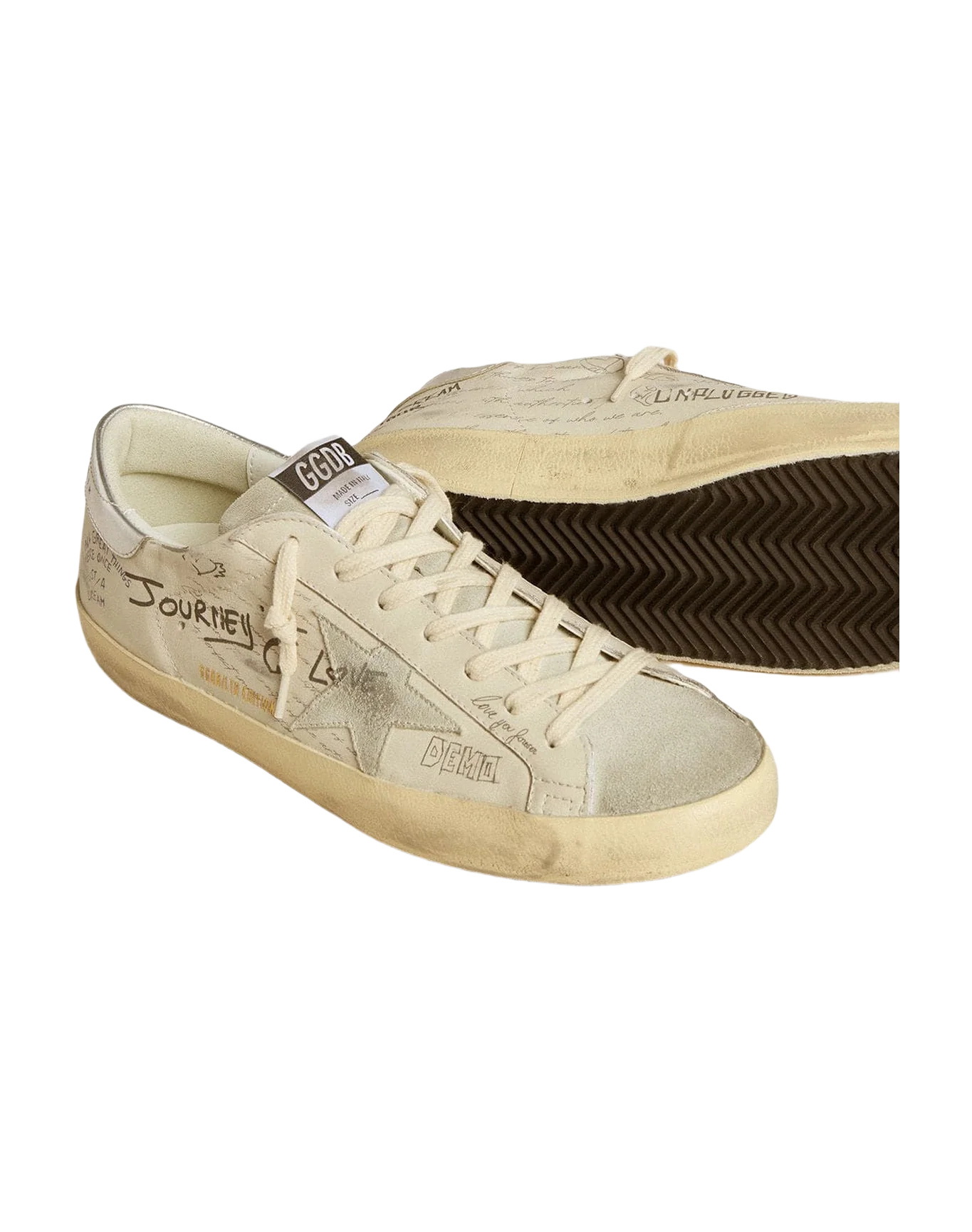 Men | Super-Star White Leather with All-Over Lettering & Ice-Gray Suede Star | White x Ice x Silver - Image 2