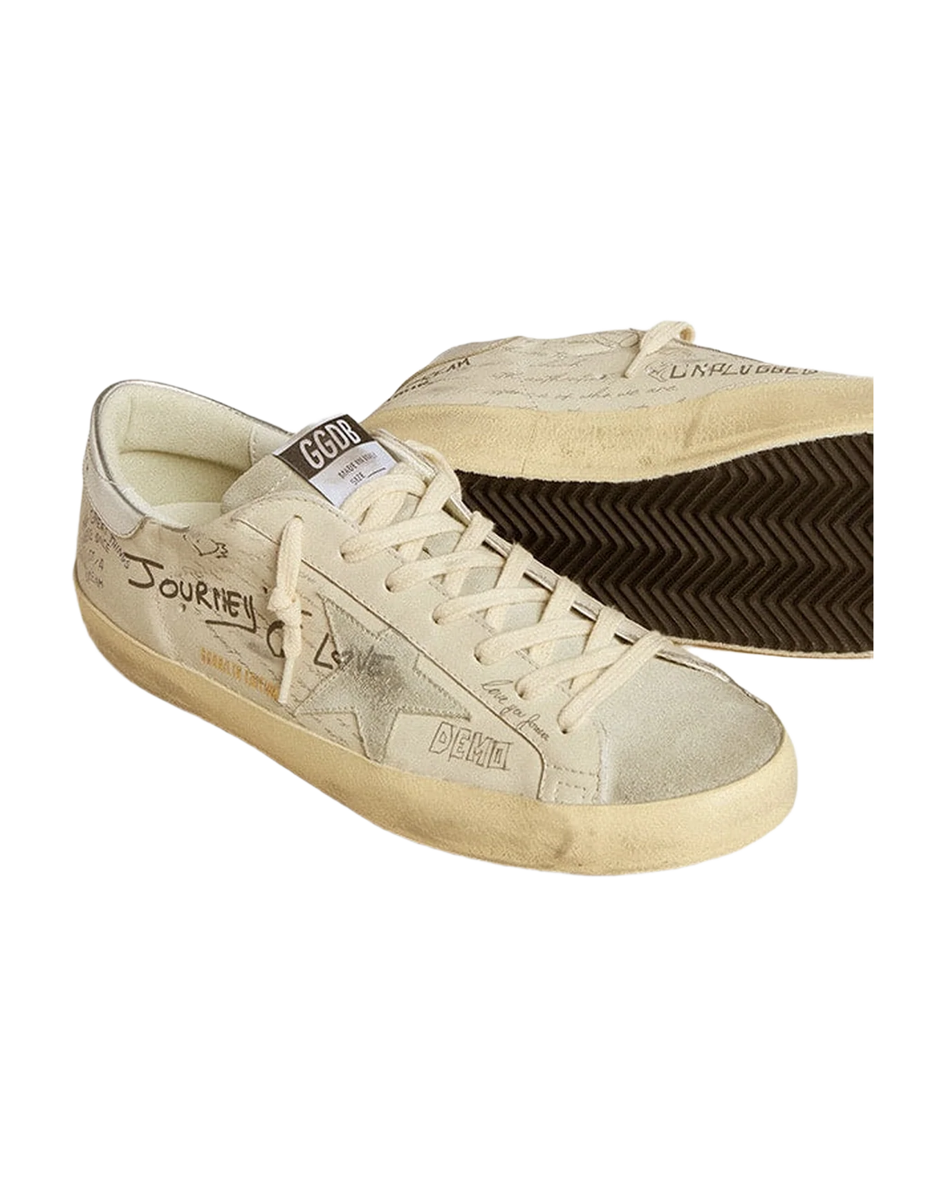 Men | Super-Star White Leather with All-Over Lettering & Ice-Gray Suede Star | White x Ice x Silver - Image 3