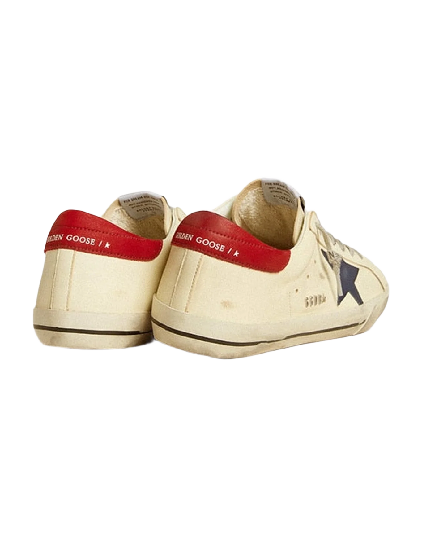 Men | Super-Star White Leather with Red Heel Tab | White x Blue x Red