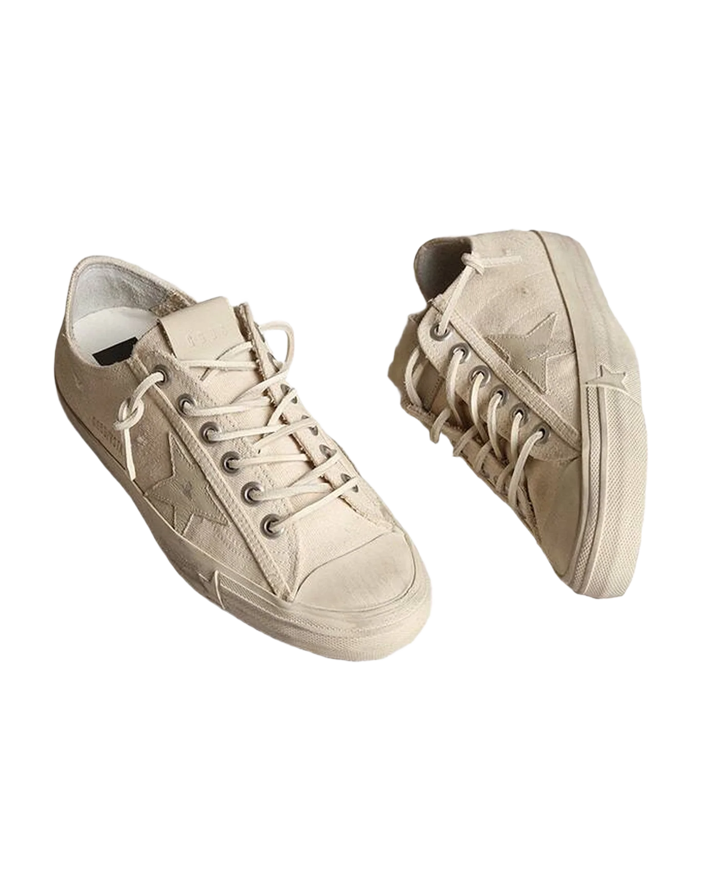 Men | V-Star Sneakers Light Cream Canvas with Milk-White Leather Star | Creamy White x White - Image 3